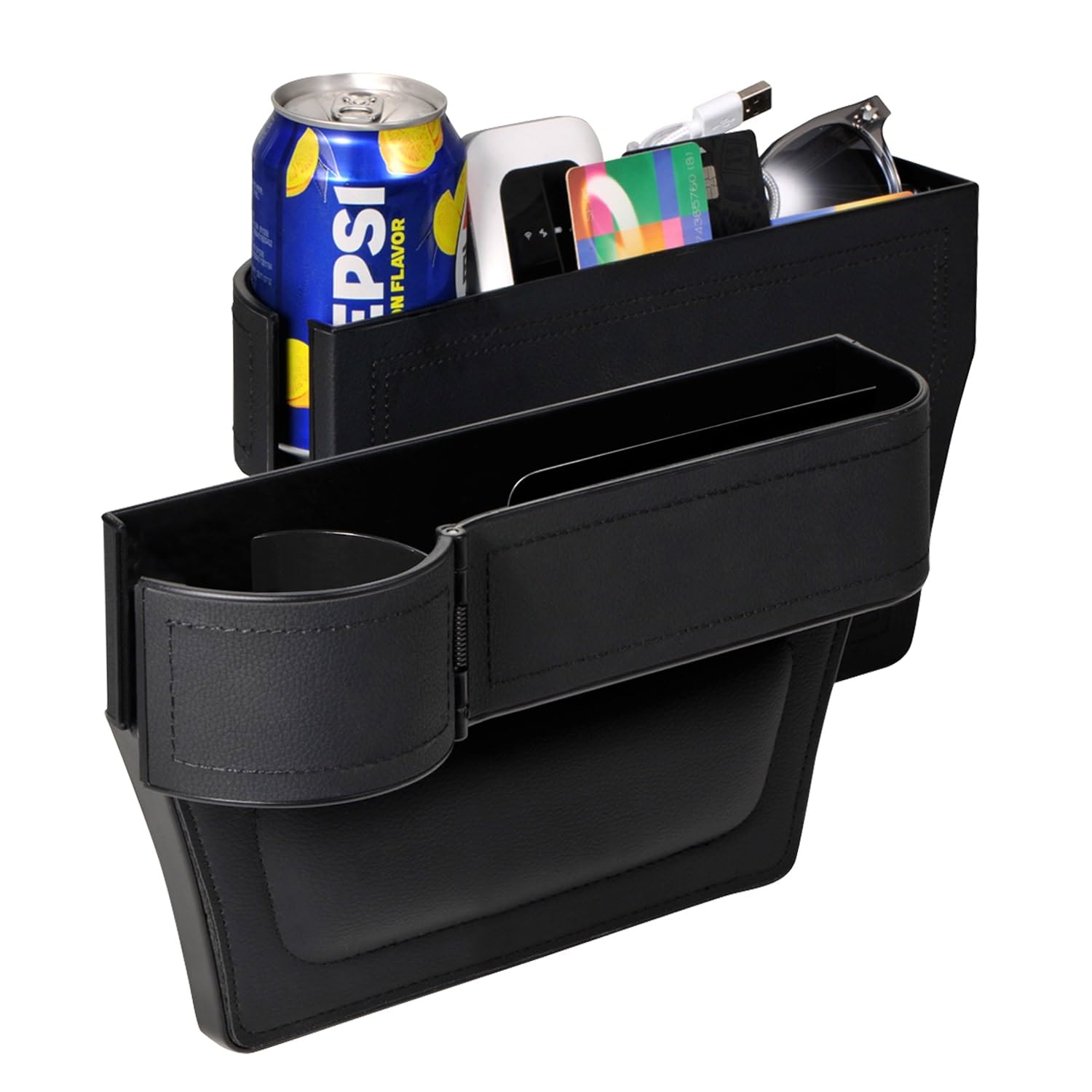 2 Pack Car Seat Gap Filler Organizer with Adjustable Cup Holder - Universal Car Storage Box for Phone, Glasses & Small Items - Perfect for Road Trips, Commuting & Keeping Your Car Neat