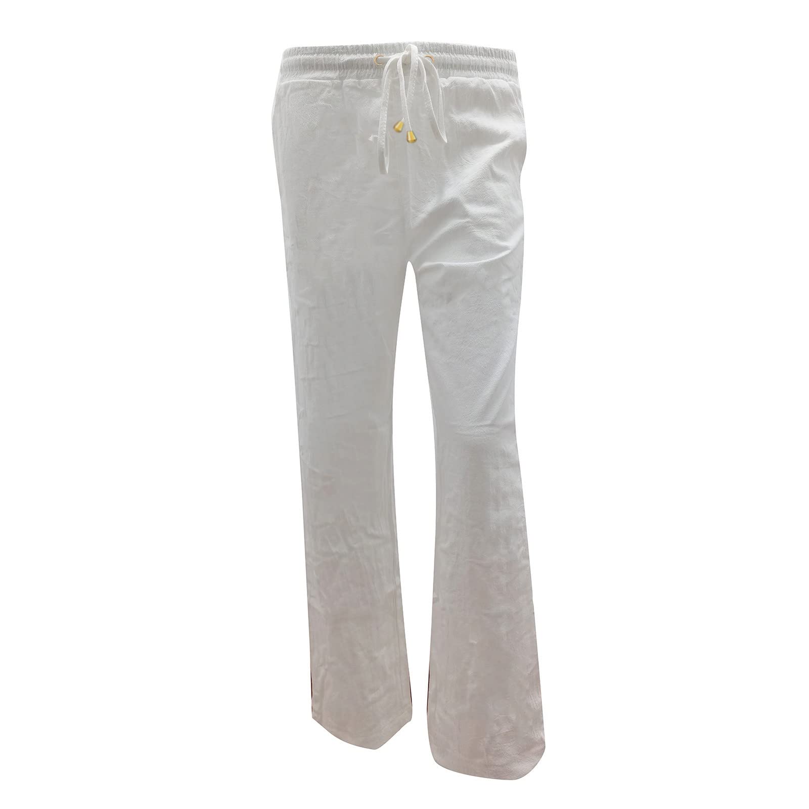 Women's Casual Linen Pants - Boho Summer Drawstring Elastic Waist Trousers for Lounge, Vacation & Beach Outfits | Comfortable Lightweight Travel Pants for Women