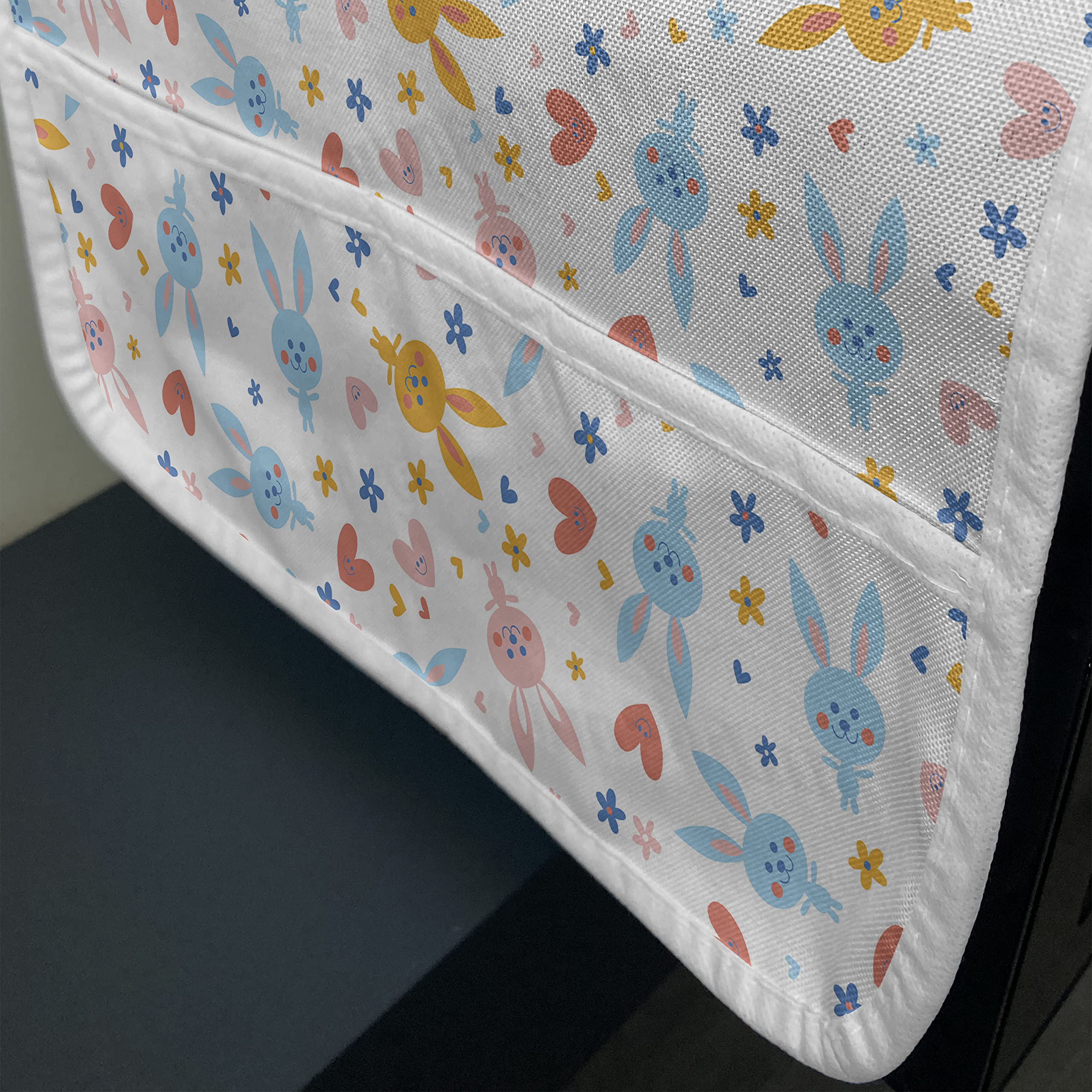 Ambesonne Pastel Microwave Cover - Cute Bunnies, Flowers & Hearts Cartoon Design - Waterproof Kitchen Organizer with Pockets - 36