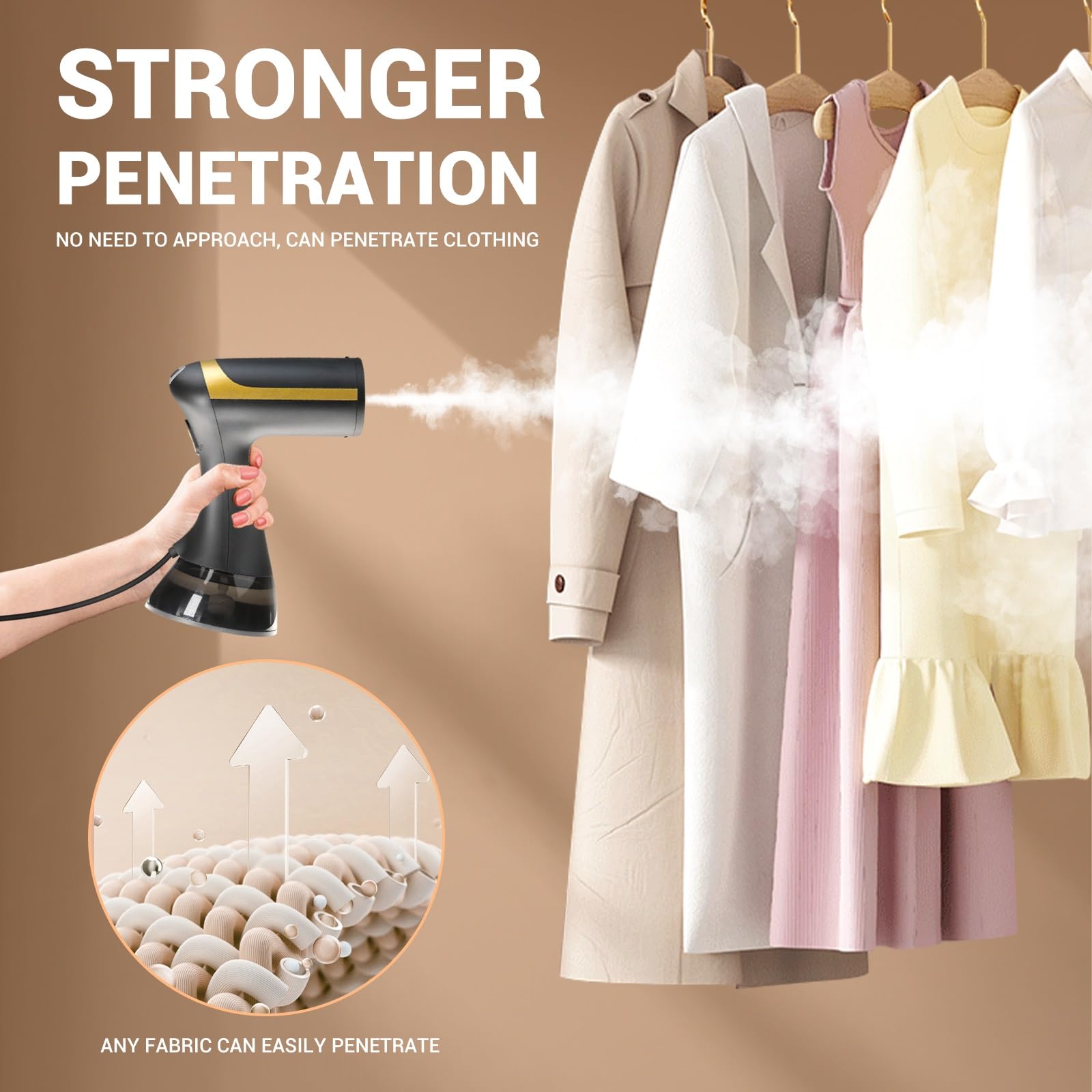 AN-2 Portable Black Garment Steamer - 1500W Fast Heating, 300ml Water Tank, 30-Second Ready, Auto Shut-Off for Travel & Home Use - Perfect for Clothes, Curtains, and Upholstery