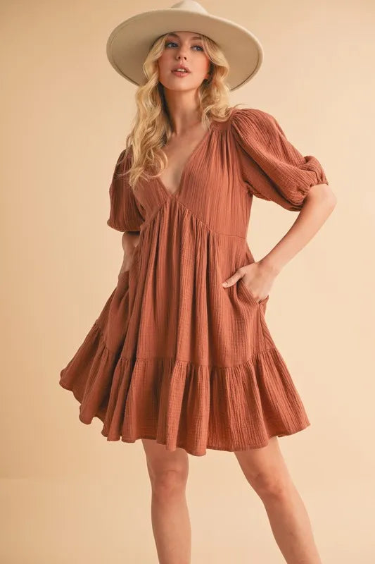 Boho Ruffled Short Sleeve Mini Dress for Women - Flowy Beach Cover Up, Summer Vacation Outfit, Festival Fashion, Casual Day Dress