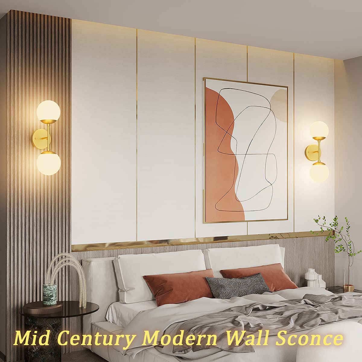 Tipace Gold Wall Sconce 2 Lights - Modern Globe Wall Light Fixture with 3000K G9 Bulbs Included - Mid Century Golden Wall Sconce for Restaurant, Living Room, Bedside, Stairs & Bathroom Mirror Lighting - Perfect for Ambient, Accent and Decorative Lighting