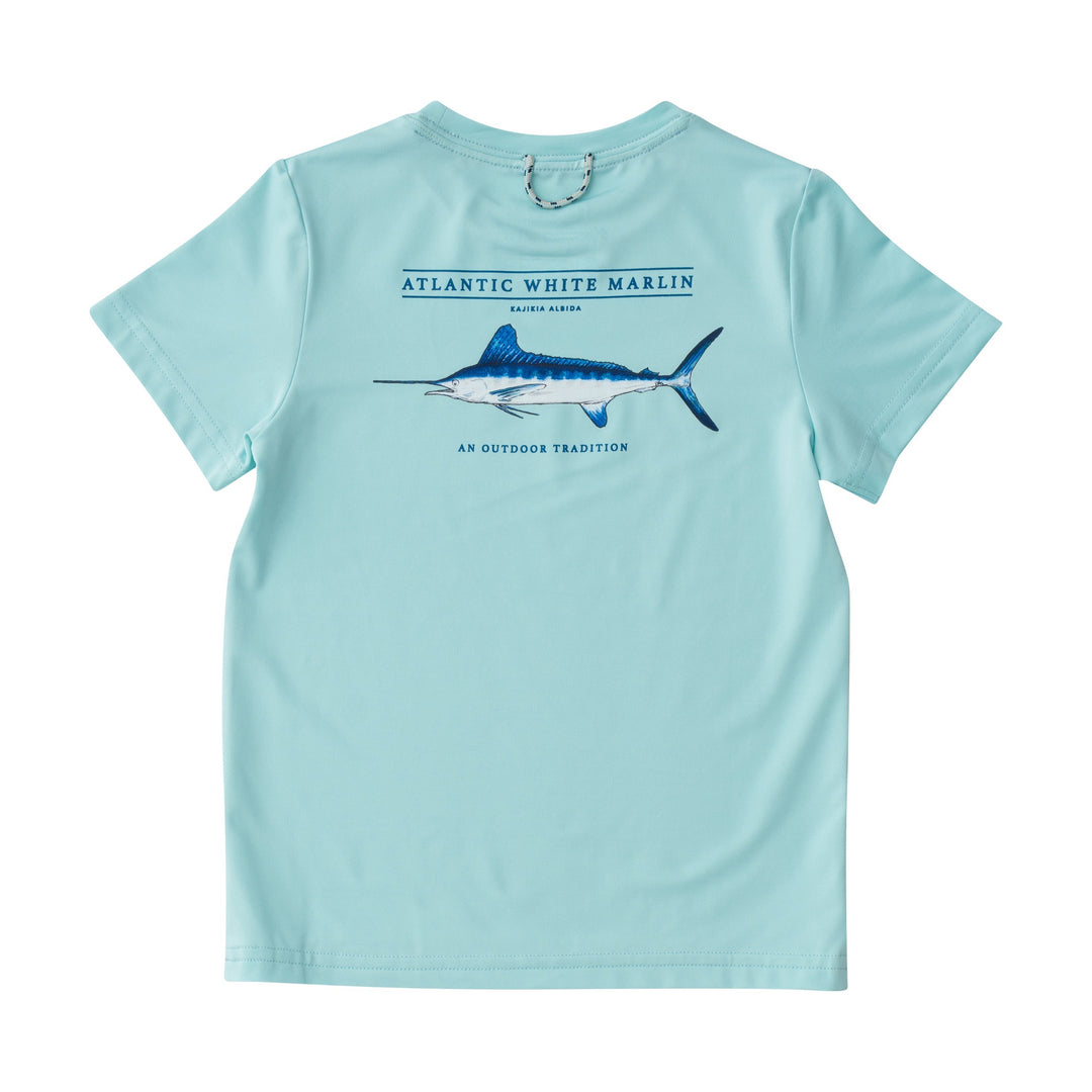 Pro Performance Fishing Shirt - Quick Dry & UV Protection | Waterspout Blue White Marlin Design | Perfect for Saltwater Fishing & Outdoor Activities