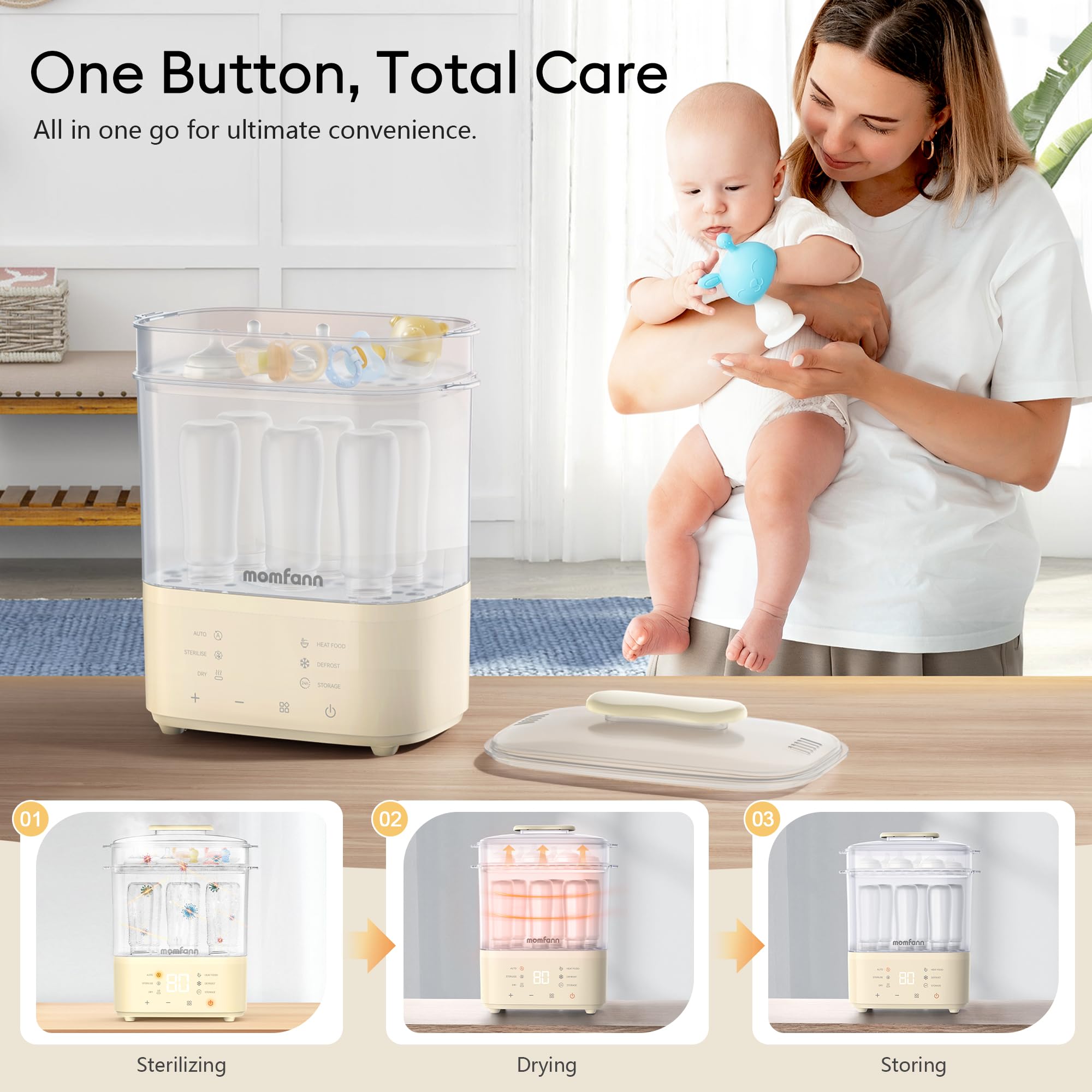 8-in-1 Electric Baby Bottle Sterilizer and Dryer | Steam Sterilizer for Baby Bottles, Pacifiers, Breast Pump Parts & Accessories | Safe for Nursery, Daycare & Travel (Yellow)