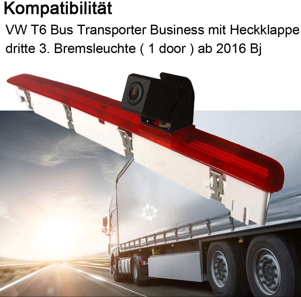 VW T6 Transporter Business Rear View Backup Camera with Brake Light - Roof Top Mount for 2016+ Models | HD Night Vision, Easy Installation | Perfect for Parking, Reversing & Safety Monitoring
