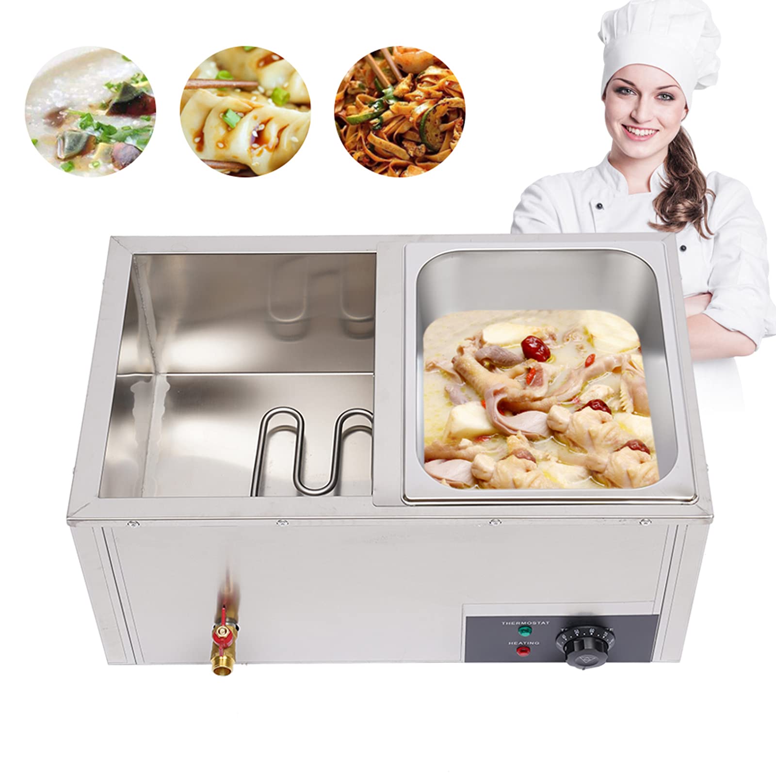 2-Pan Commercial Countertop Food Warmer - 110V 850W Electric Steam Table with 5.9