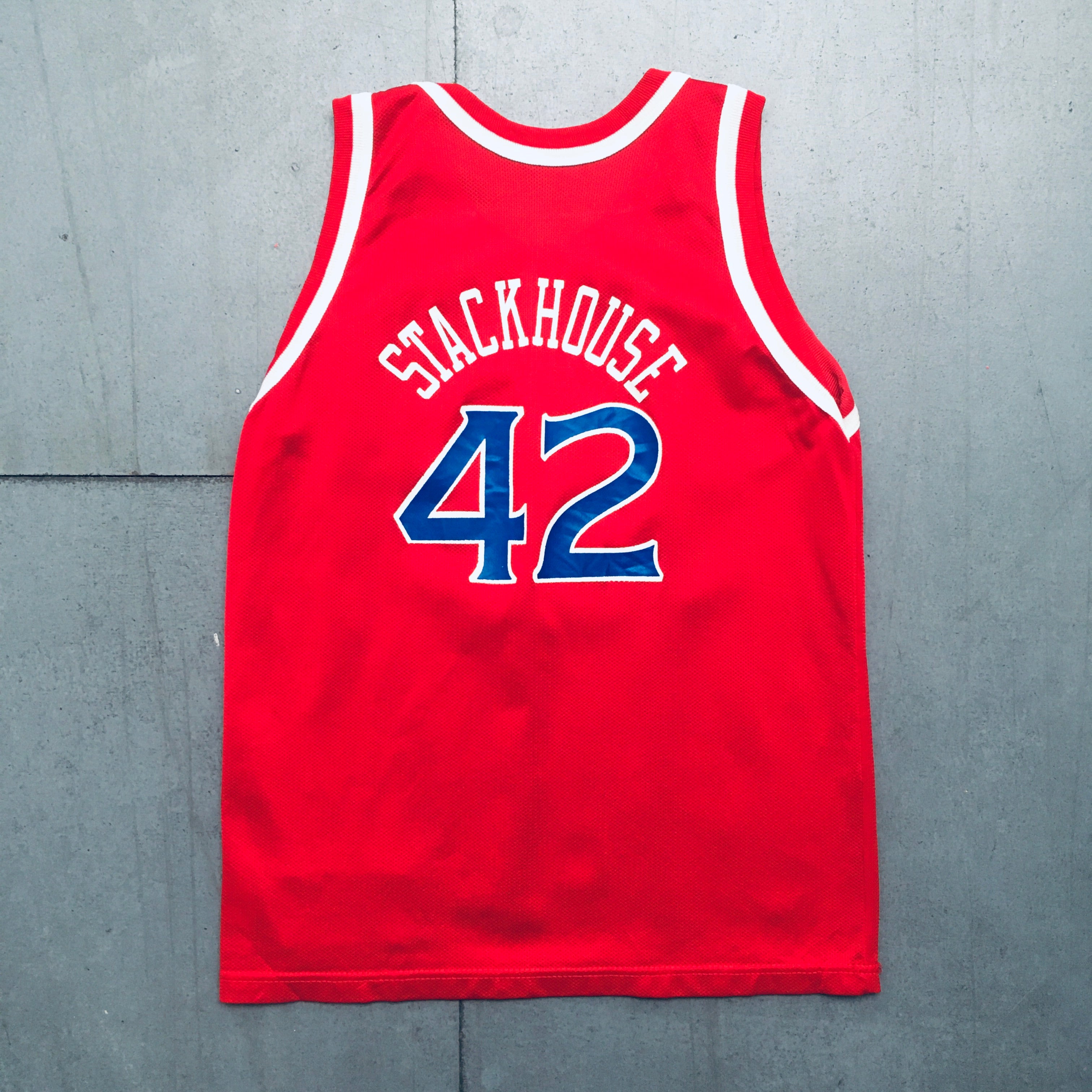 Authentic 1995/96 Jerry Stackhouse Philadelphia 76ers Rookie Red Champion Jersey XS - Vintage NBA Basketball Fan Gear for Collectors & Game Day Outfits
