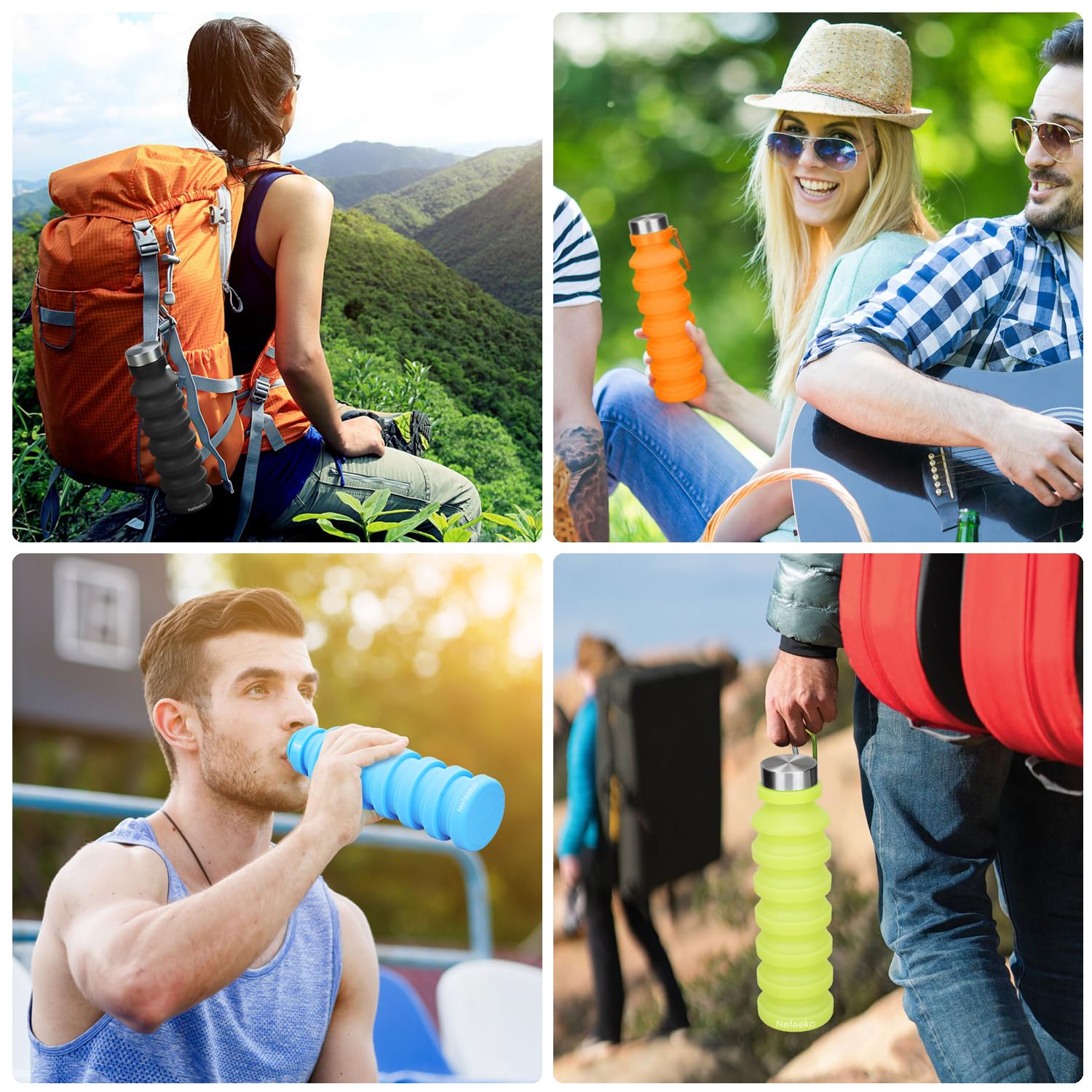 Nefeeko Collapsible Water Bottle - BPA Free, 18oz Leakproof for Travel & Gym