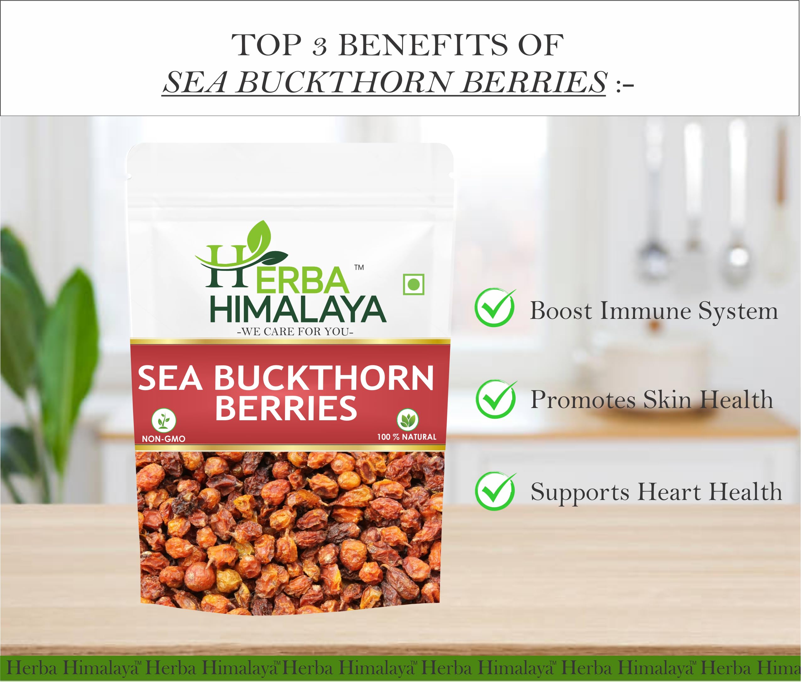 Organic Himalayan Sea Buckthorn Berries (100g) - Sundried, Rich in Omega Fatty Acids & Vitamin C, No Added Sugar, Skin Nourishment Superfood | Perfect for Smoothies, Teas, and Natural Skincare Recipes