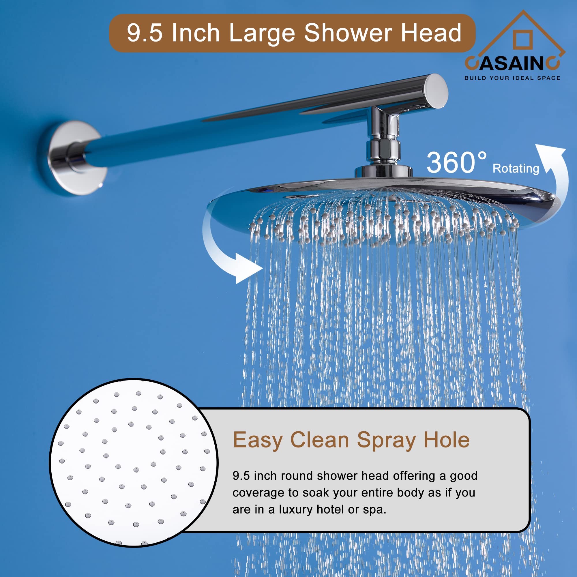 CASAINC Complete Shower System with Tub Spout - 9.5