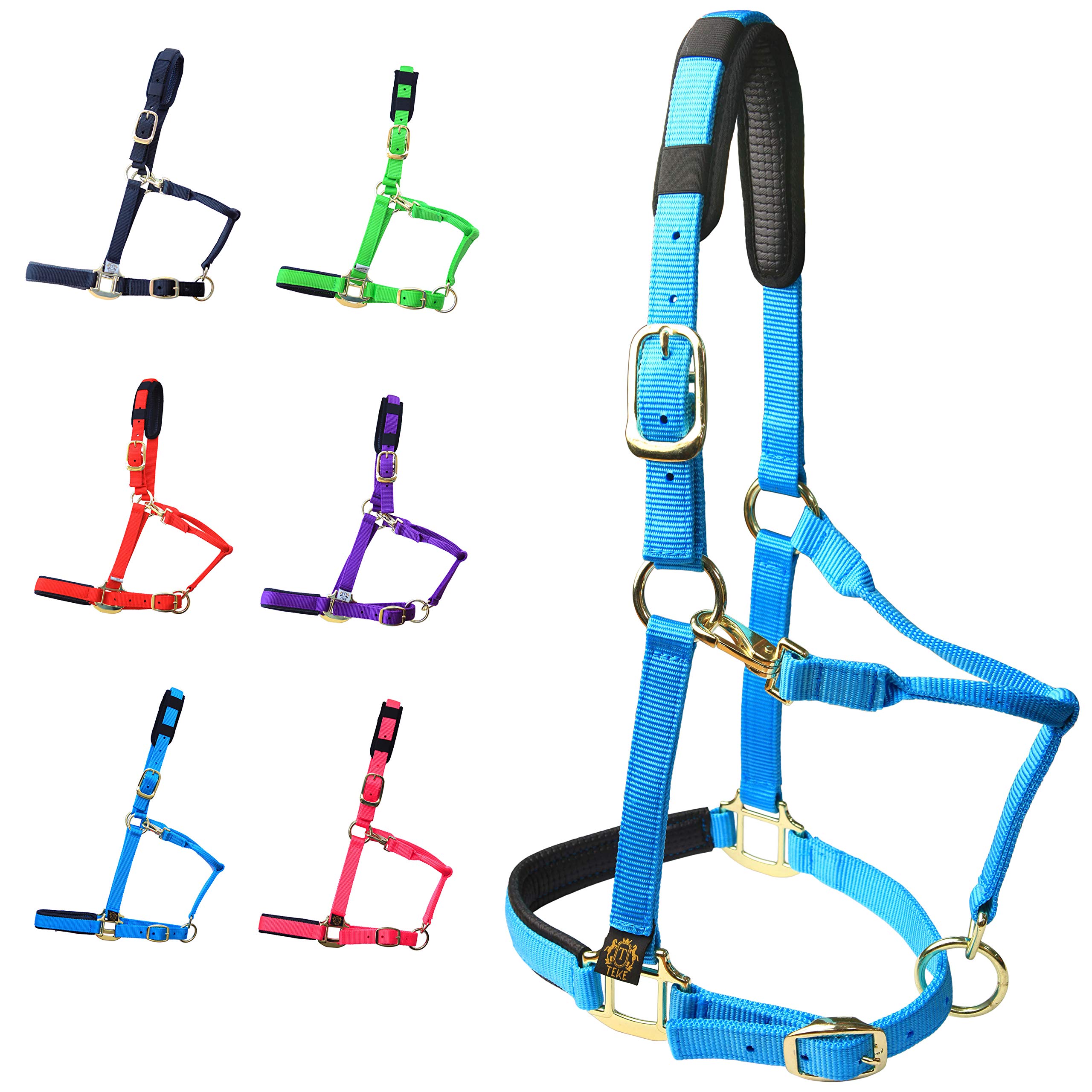 Premium Adjustable Horse Halters - Heavy Duty Soft Nylon with Padded Anti-Rubbing Waffle Neoprene for Crown & Nose | Comfortable & Durable Equestrian Gear for Training, Trail Riding & Stable Use