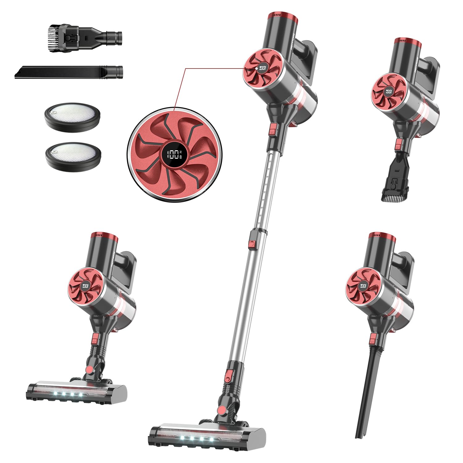PRETTYCARE Cordless Vacuum Cleaner - 25KPa Powerful Suction, Self-Standing Stick Vacuum with Smart LED Display, 40Min Runtime Brushless Motor, Lightweight for Hardwood Floors & Carpets - Ideal for Pet Hair Removal & Quick Home Cleaning