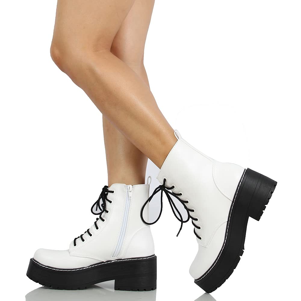 Soda Women's Lace Up Combat Boots - Chunky High Platform Ankle Booties for Women | Perfect for Streetwear, Gothic Fashion & Winter Outfits