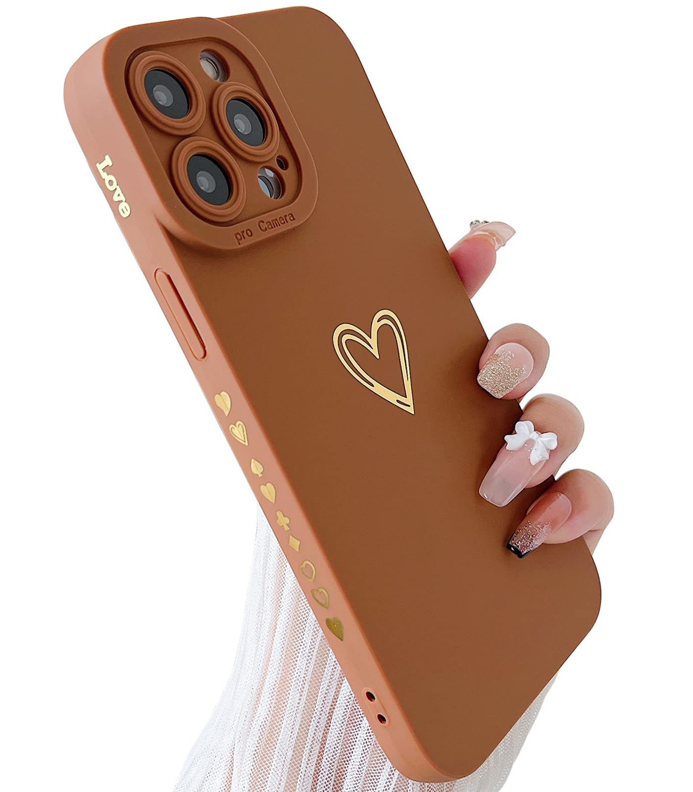 Qokey Cute Plated Love Heart iPhone 13 Pro Max Case (2021 6.7