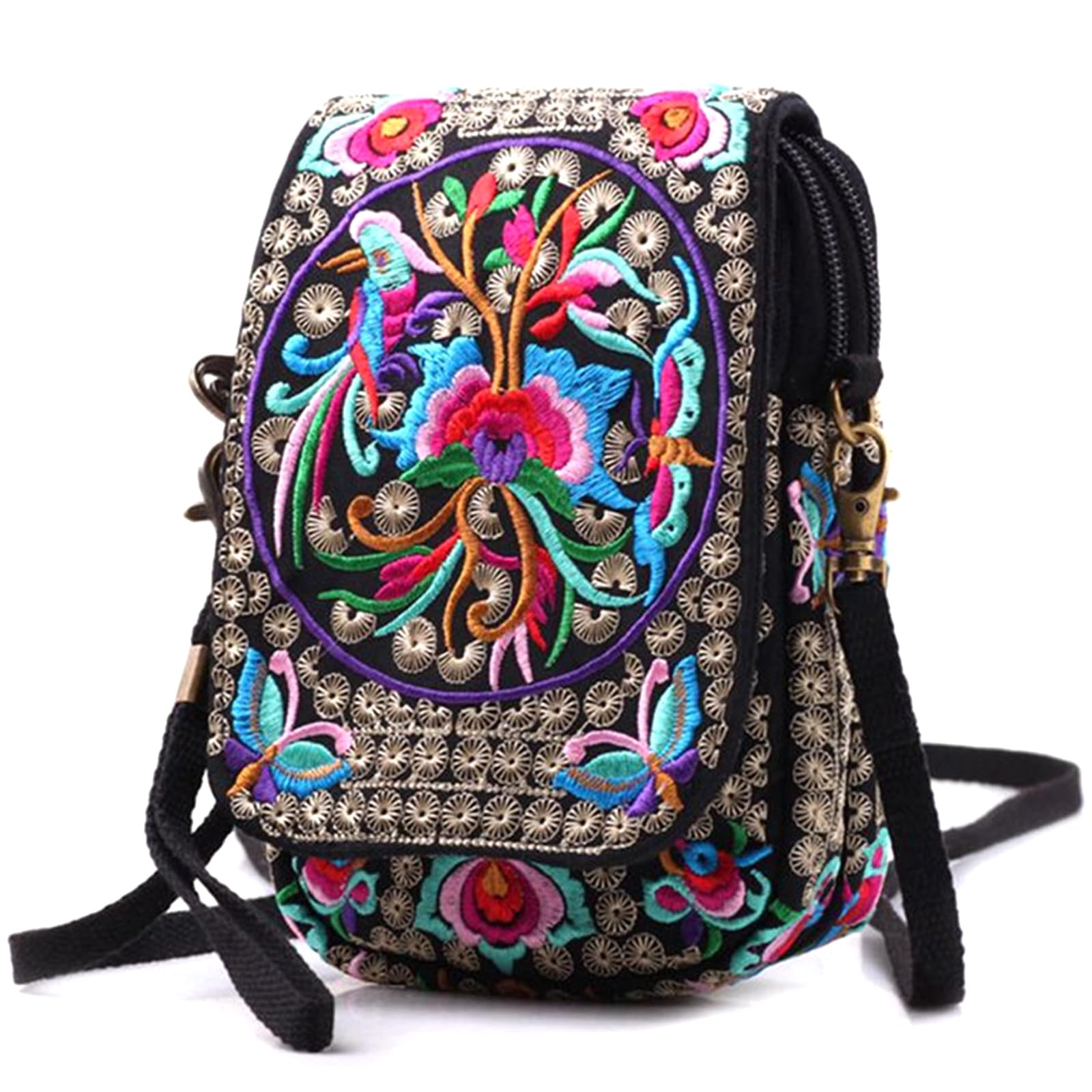 Floral Embroidery Canvas Crossbody Bag for Women - Stylish Messenger Purse with Phone Pouch | Perfect for Daily Use, Travel & Shopping