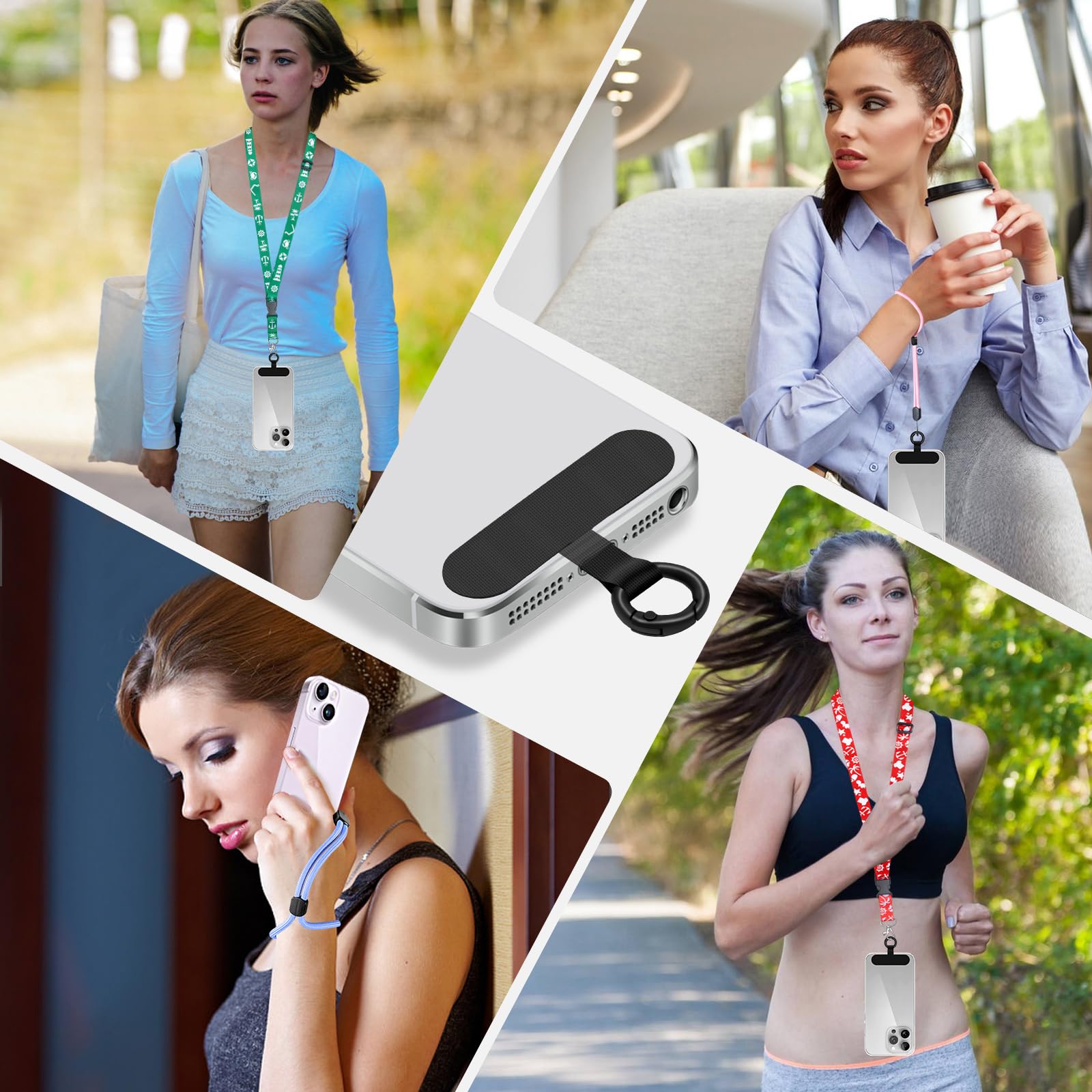 2 Pack Phone Tether Tab - No Adhesive Cell Phone Lanyard Patch | Universal Replacement Strap for All Phone Cases (Black) | Perfect for Work, Travel & Outdoor Activities