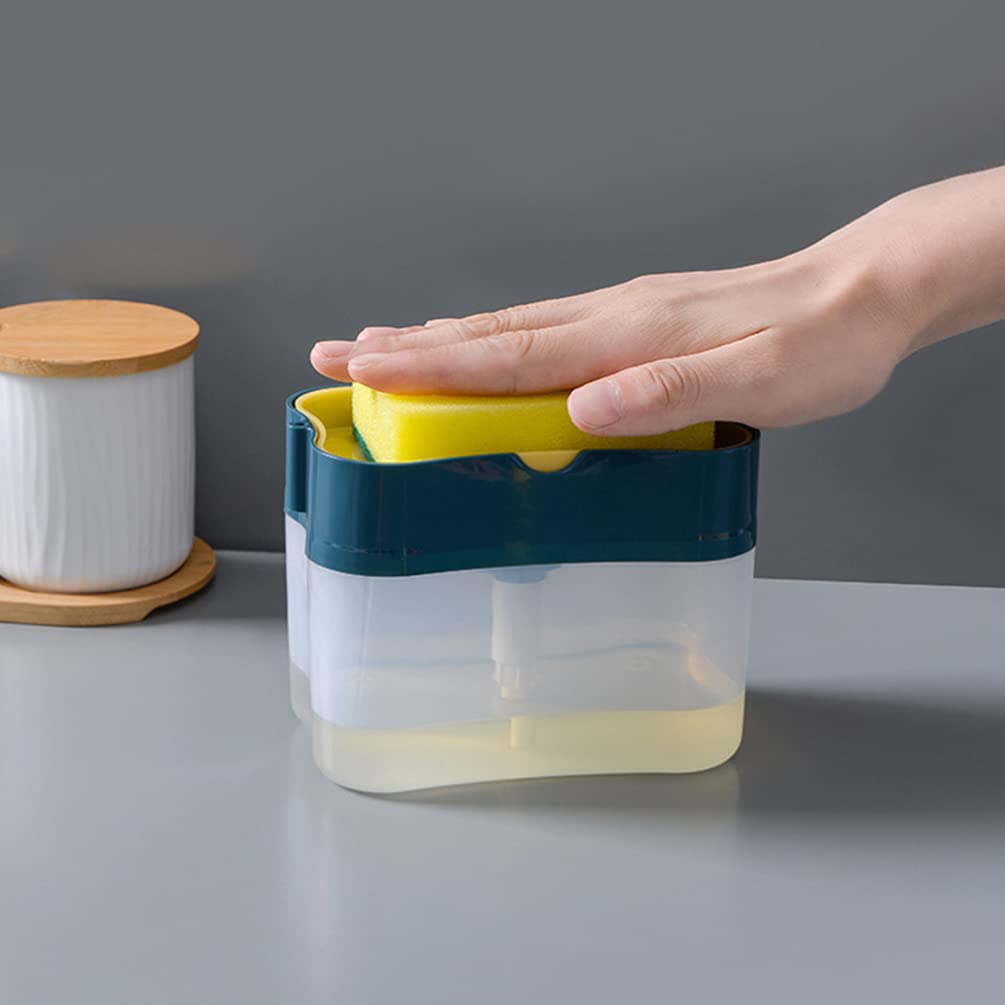 2-Pack Garneck Soap Dispenser & Sponge Holder Set - Practical Dish Soap Pump Dispenser with Empty Soap Case - Perfect for Kitchen Sink, Bathroom Counter & Dishwashing Station Organization