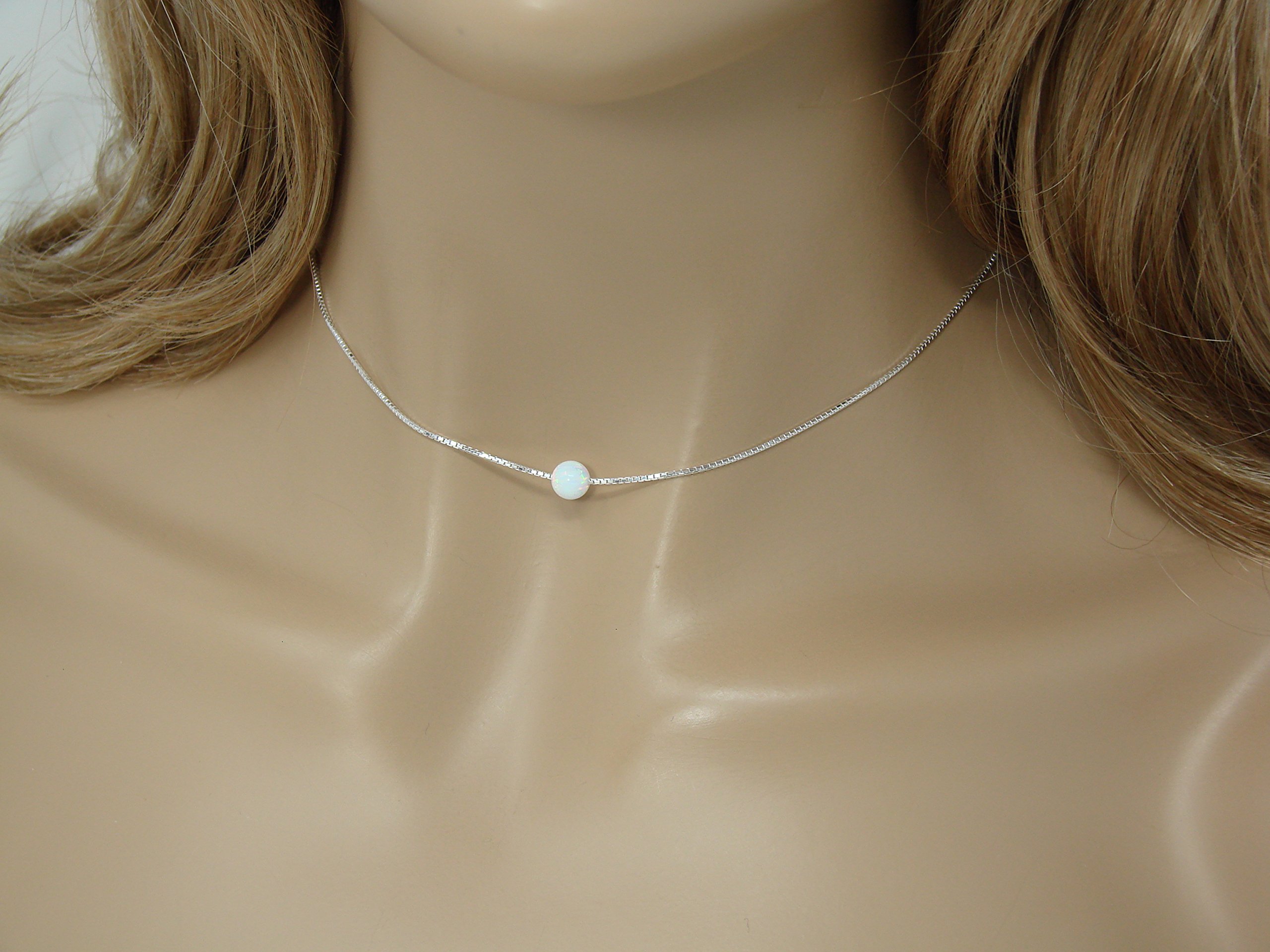White Opal Ball Sterling Silver Necklace - Little Opal Bead Dot Pendant for Women, Perfect for Everyday Wear, Gift Giving, and Special Occasions
