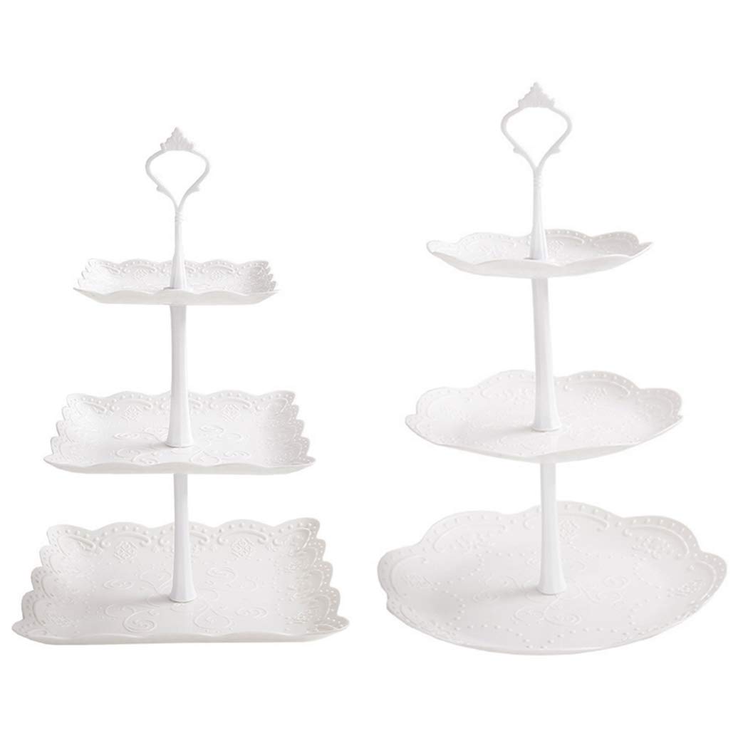 2-Pack 3-Tier White Plastic Dessert Stand - Cupcake, Cookie & Candy Display Tray for Wedding, Birthday Party, Buffet - Perfect for Home Decor & Serving Cakes, Fruits, Pastries