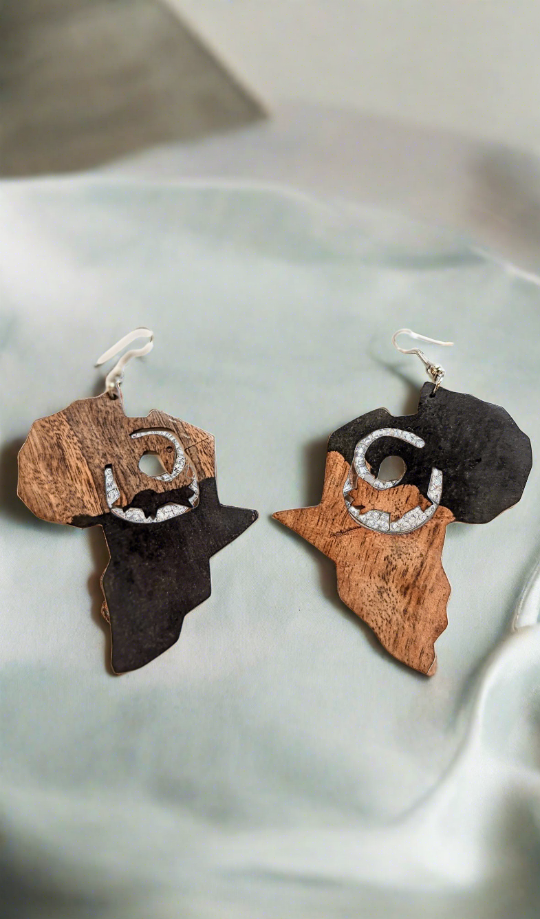 Handmade Two-Tone Wooden Africa Map Earrings with Sankofa Bird - Unique African Jewelry for Women - Perfect for Cultural Events, Weddings & Everyday Wear