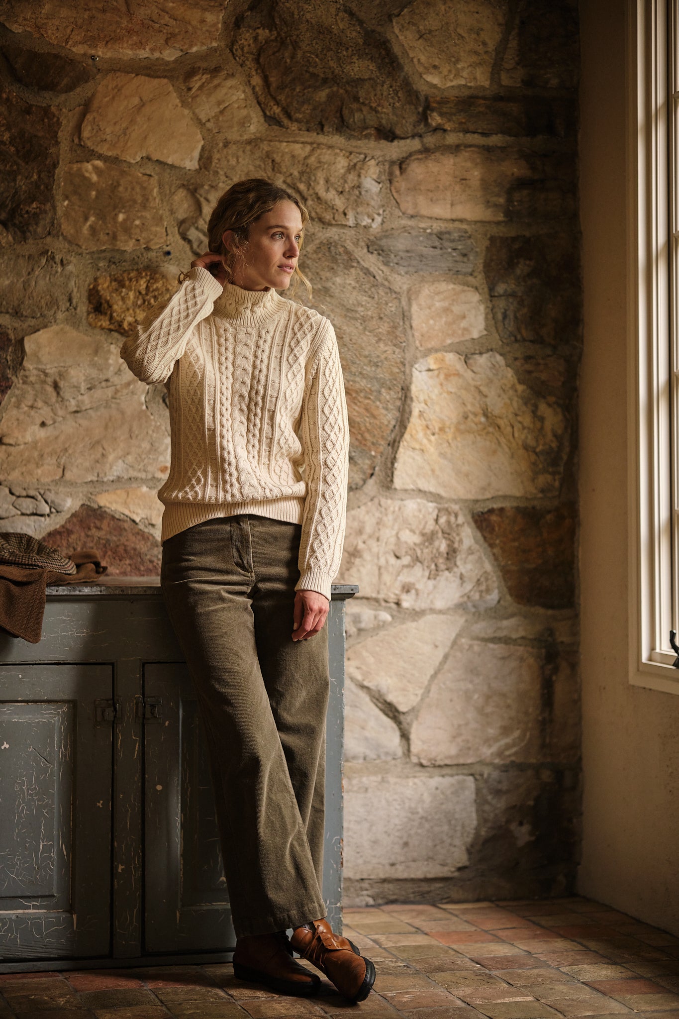 Stowe Women's Turtleneck Sweater - Soft Winter Knit Pullover in Egret White | Cozy Office Wear & Casual Outfits