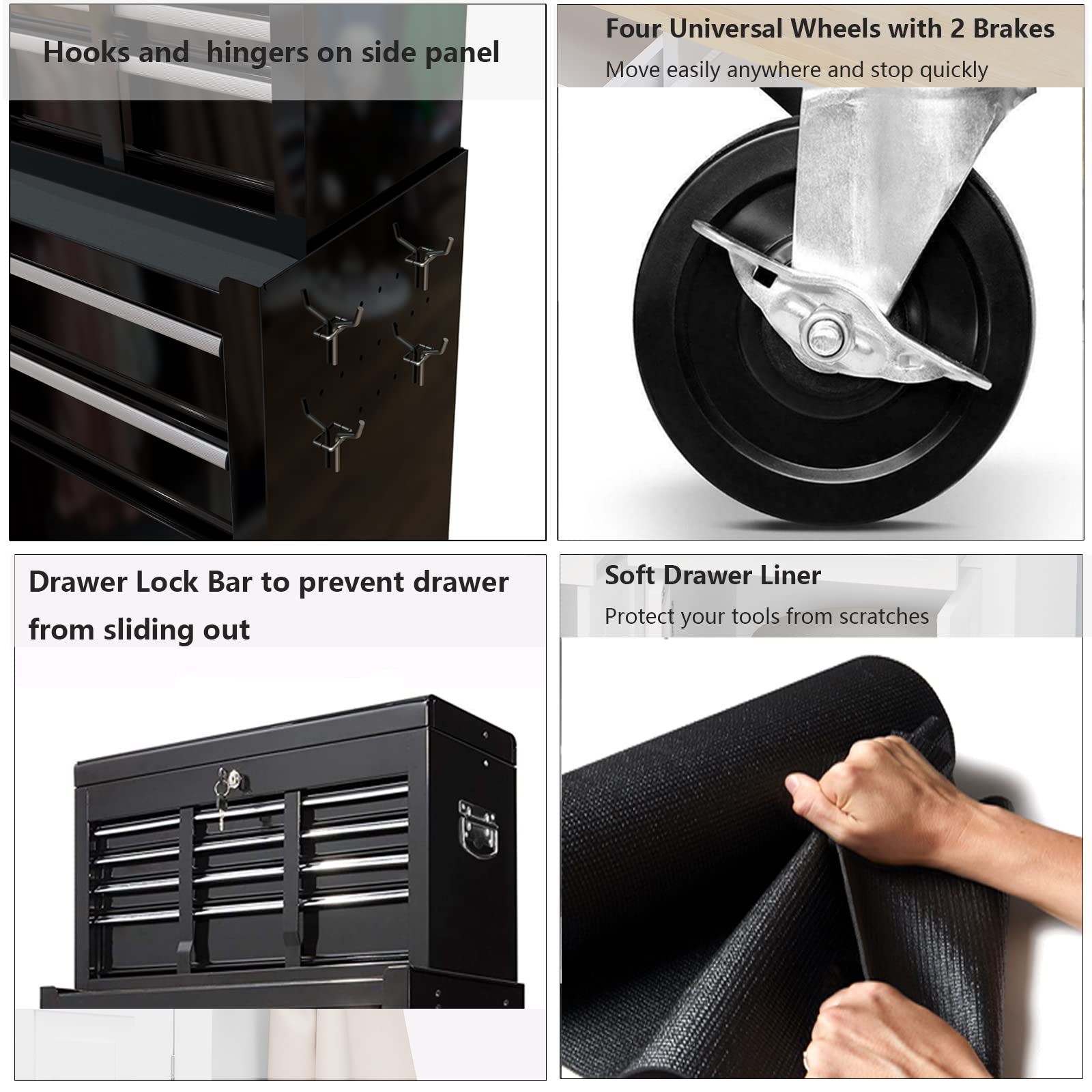 8-Drawer Rolling Tool Chest with Wheels - Heavy Duty Portable Tool Box Organizer for Garage, Workshop & Home - Black Tool Storage Cabinet with Removable Drawers - Perfect for Mechanics, DIY Projects & Professional Tool Organization