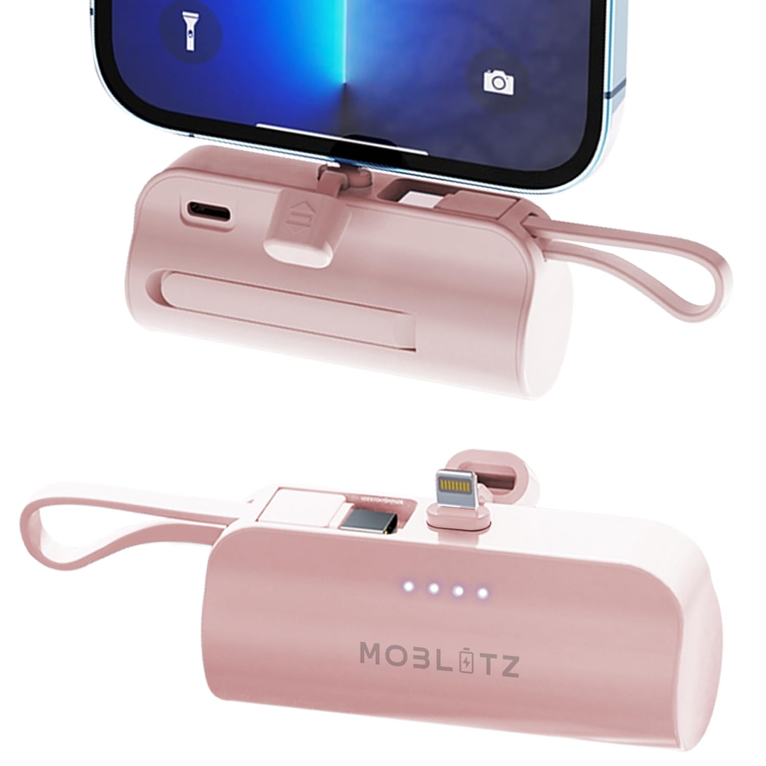 Moblitz 5000mAh Portable Charger with Built-in USB-C Cable - Compact Power Bank for iPhone 14/13/12/11/XS/XR/X/8/7/6 & AirPods - Mini Backup Battery for Travel, Camping & Emergency Charging
