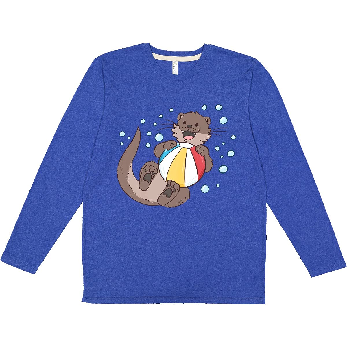 Cute Otter with Beachball and Bubbles Graphic Long Sleeve T-Shirt for Men & Women | Soft Cotton Casual Top for Beach Vacation, Summer Outings & Animal Lovers