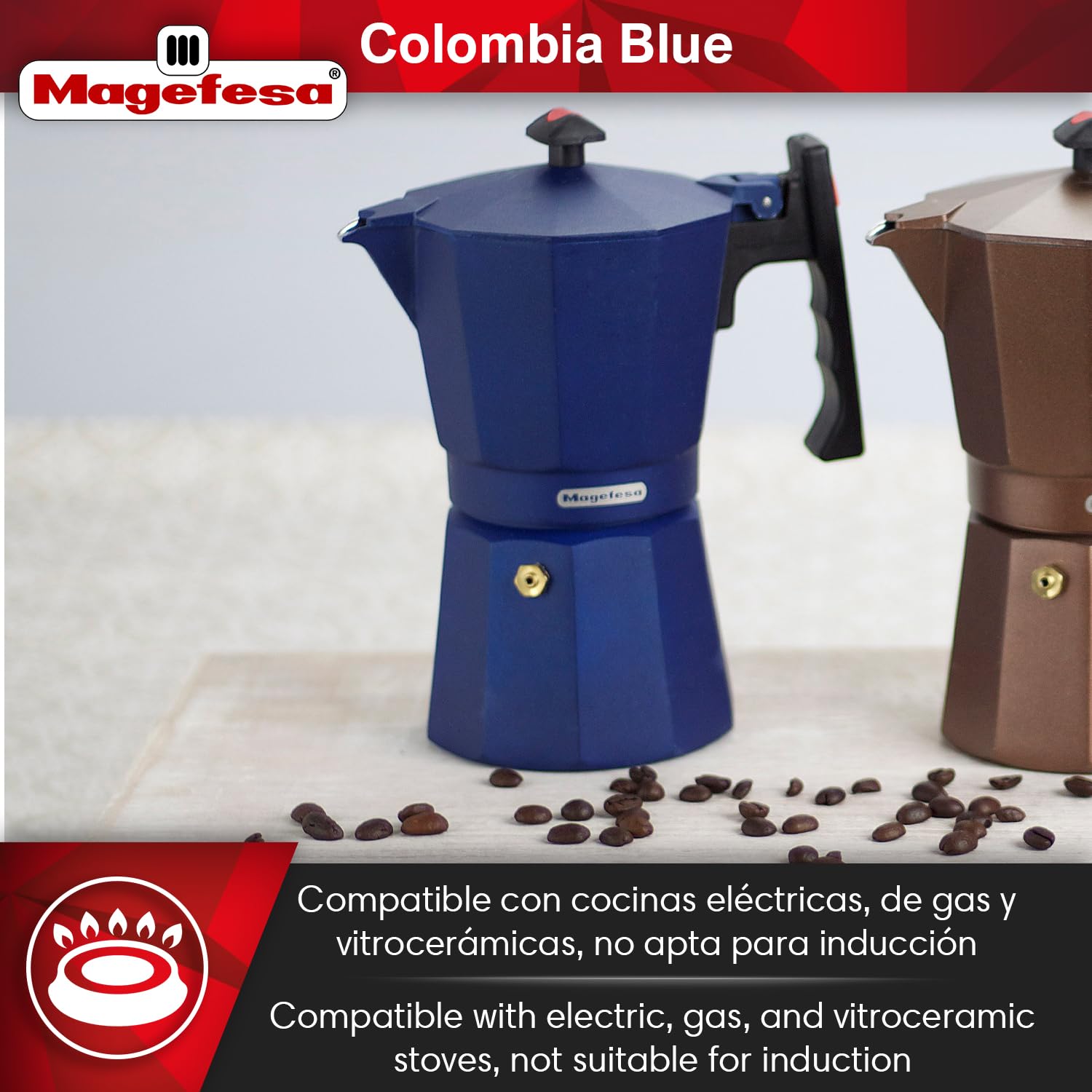 MAGEFESA 6-Cup Stovetop Espresso Moka Pot - 10 oz Italian Coffee Maker for Cuban Coffee | Extra-Thick Aluminum with Heat-Resistant Handle | Perfect for Home, Office & Camping Coffee Brewing