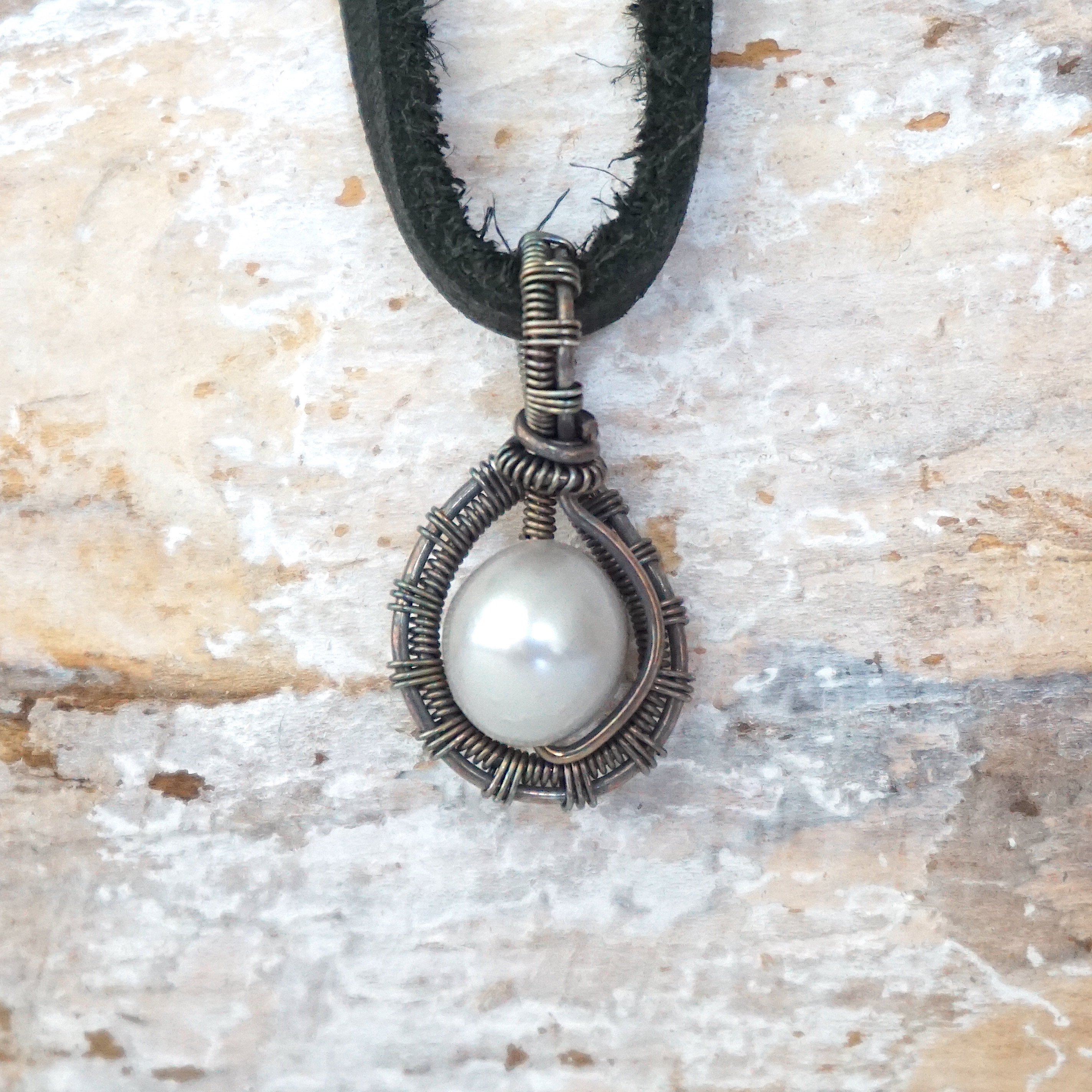 Antiqued Sterling Silver Men's Pearl Charm Necklace with Black Leather Cord - Elegant Jewelry Gift for Him, Perfect for Weddings, Parties & Casual Wear