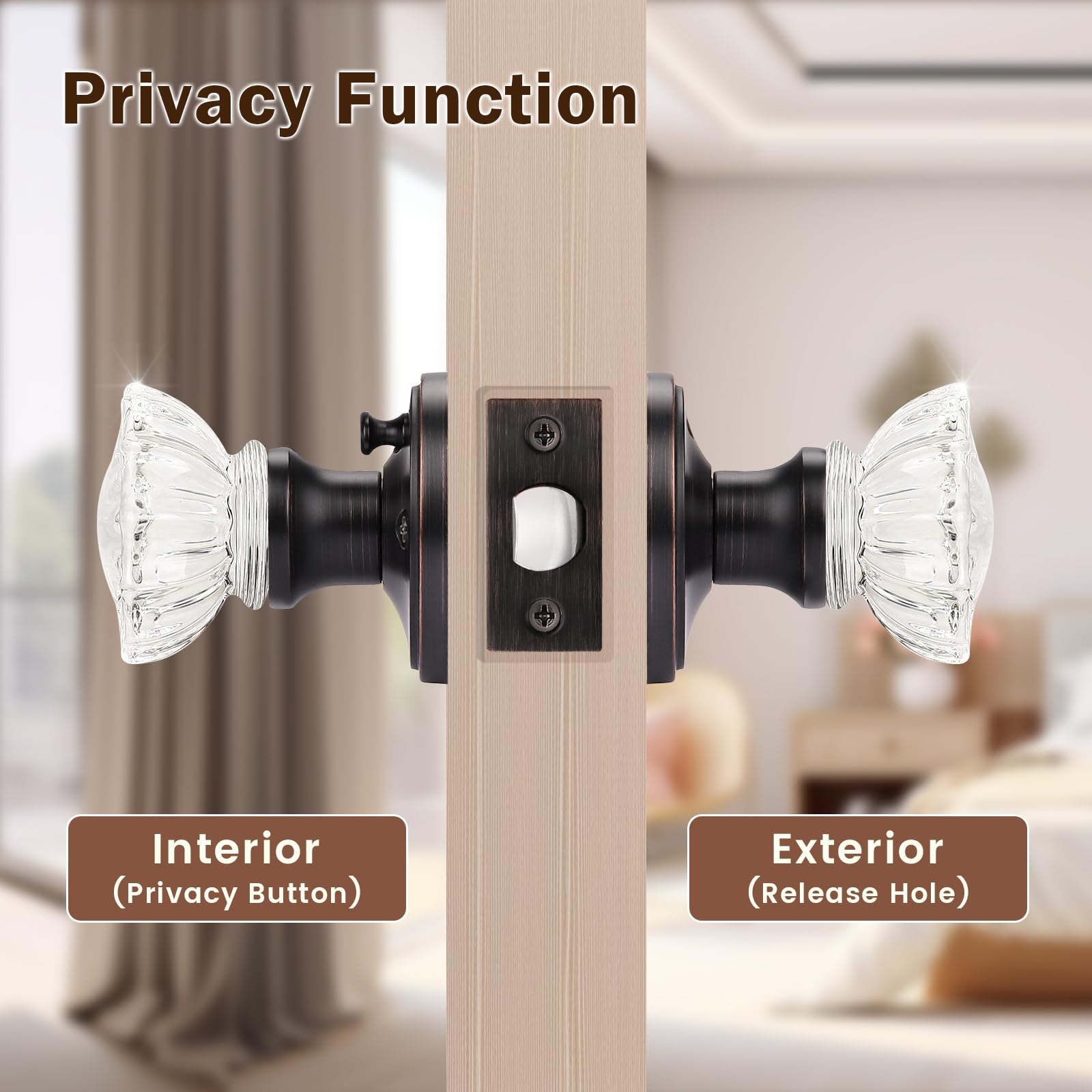 **KNOBWELL 5-Pack Clear Crystal Glass Door Knobs with Keyless Lock - Oil Rubbed Bronze Plate for Bedroom & Bathroom Privacy - Perfect for Interior Doors, Closets, and Home Décor**