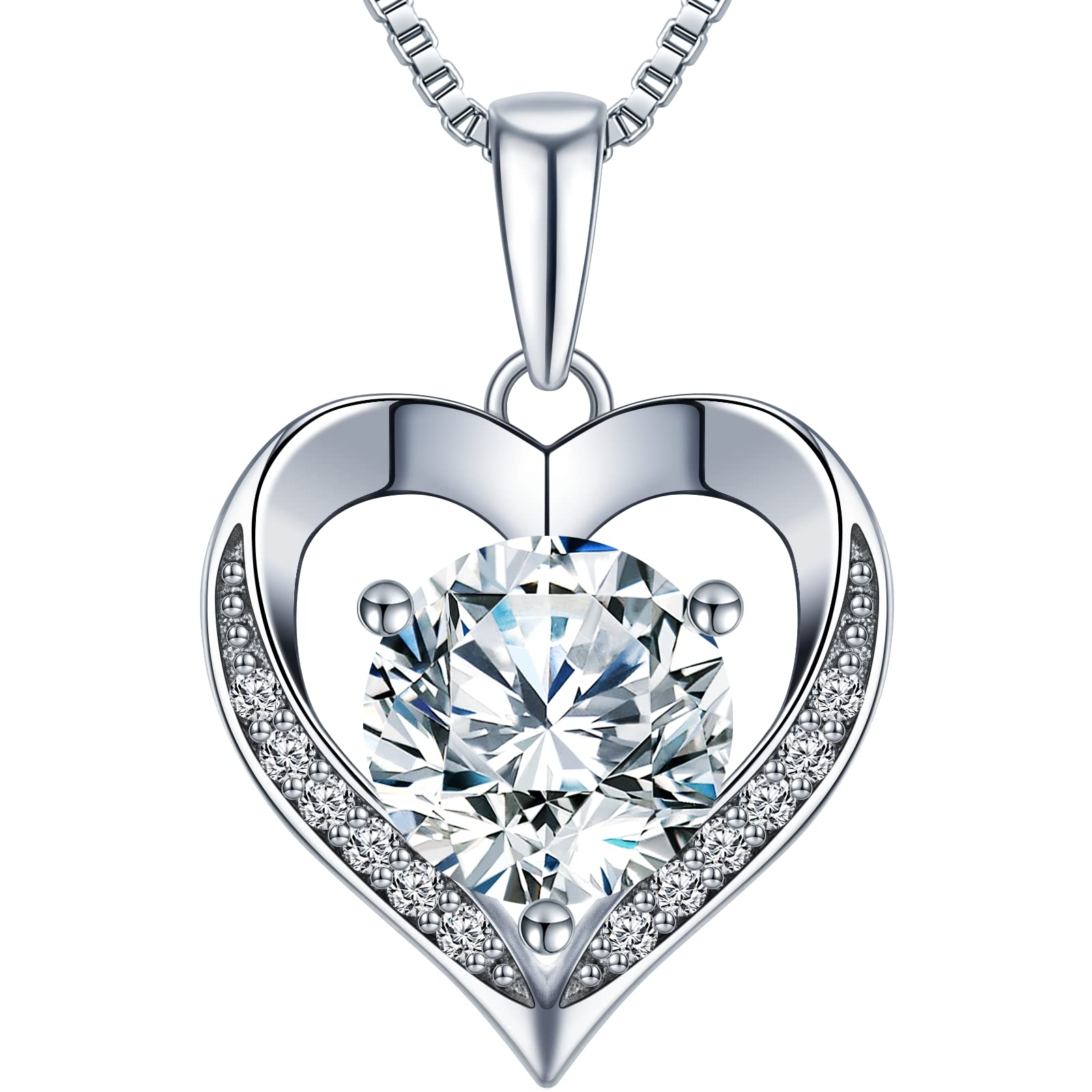 1-3 Carat Moissanite Heart Pendant Necklace for Women - Engraved 