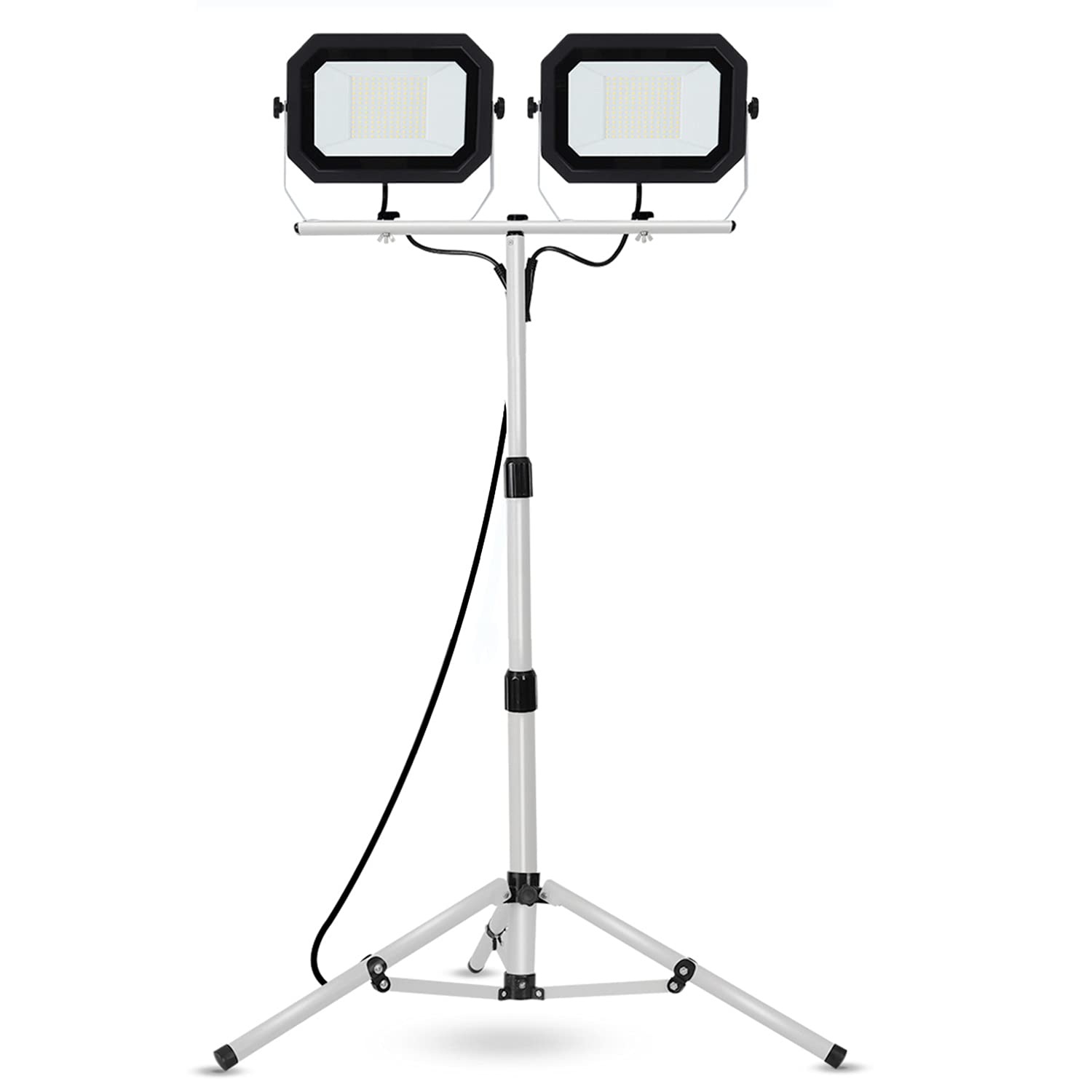20000 Lumen LED Work Light with Stand - 200W Dual Head Waterproof Workshop Light with Individual Switch & 10Ft Power Cord - Adjustable Metal Tripod for Construction, Garage, Outdoor Repair and Emergency Lighting