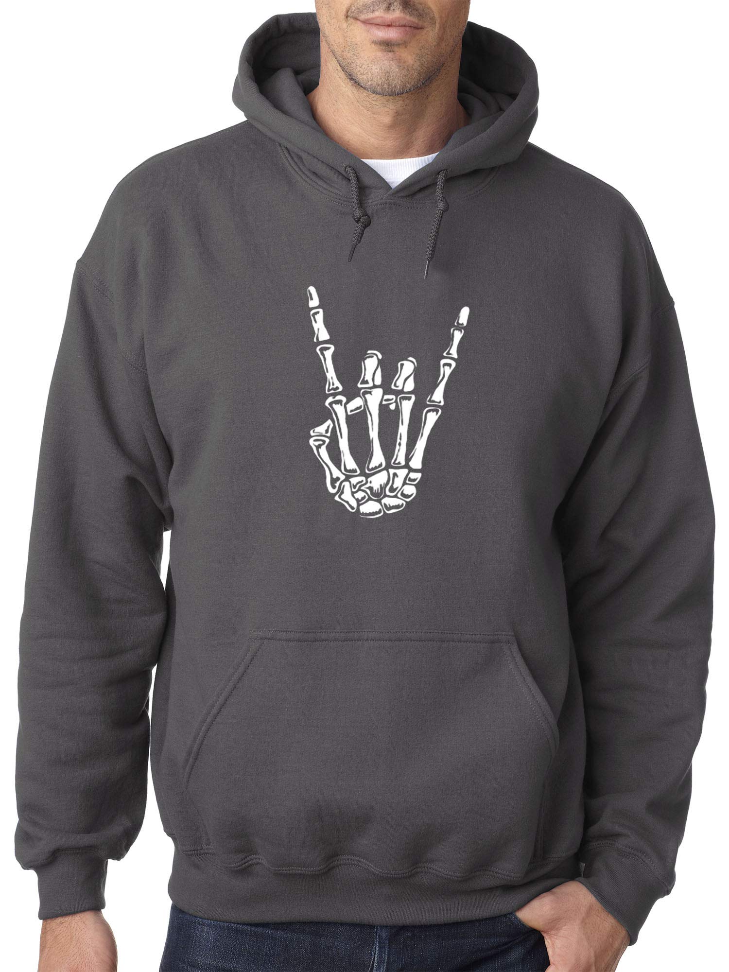 True Way 1176 - Unisex Skeleton Bones Rock & Roll Pullover Hoodie Sweatshirt for Men & Women | 2XL Charcoal Grey | Halloween Costume, Concert Outfit, Streetwear Fashion