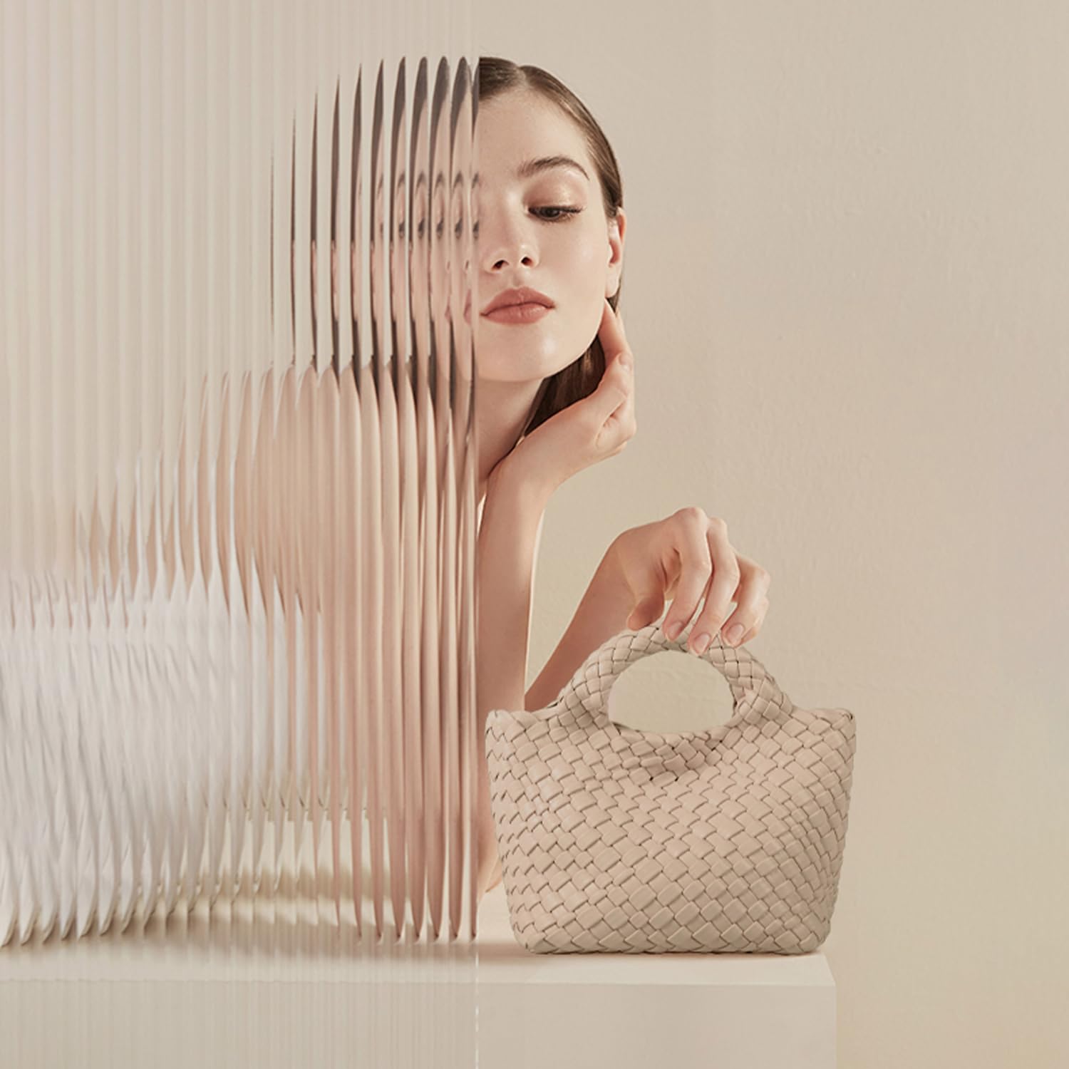 Eco-Friendly Woven Vegan Leather Handbag for Women - Handcrafted Small Purse with Mini Bag, Perfect for Travel, Beach & Everyday Use | Stylish Top Handle Shoulder Bag