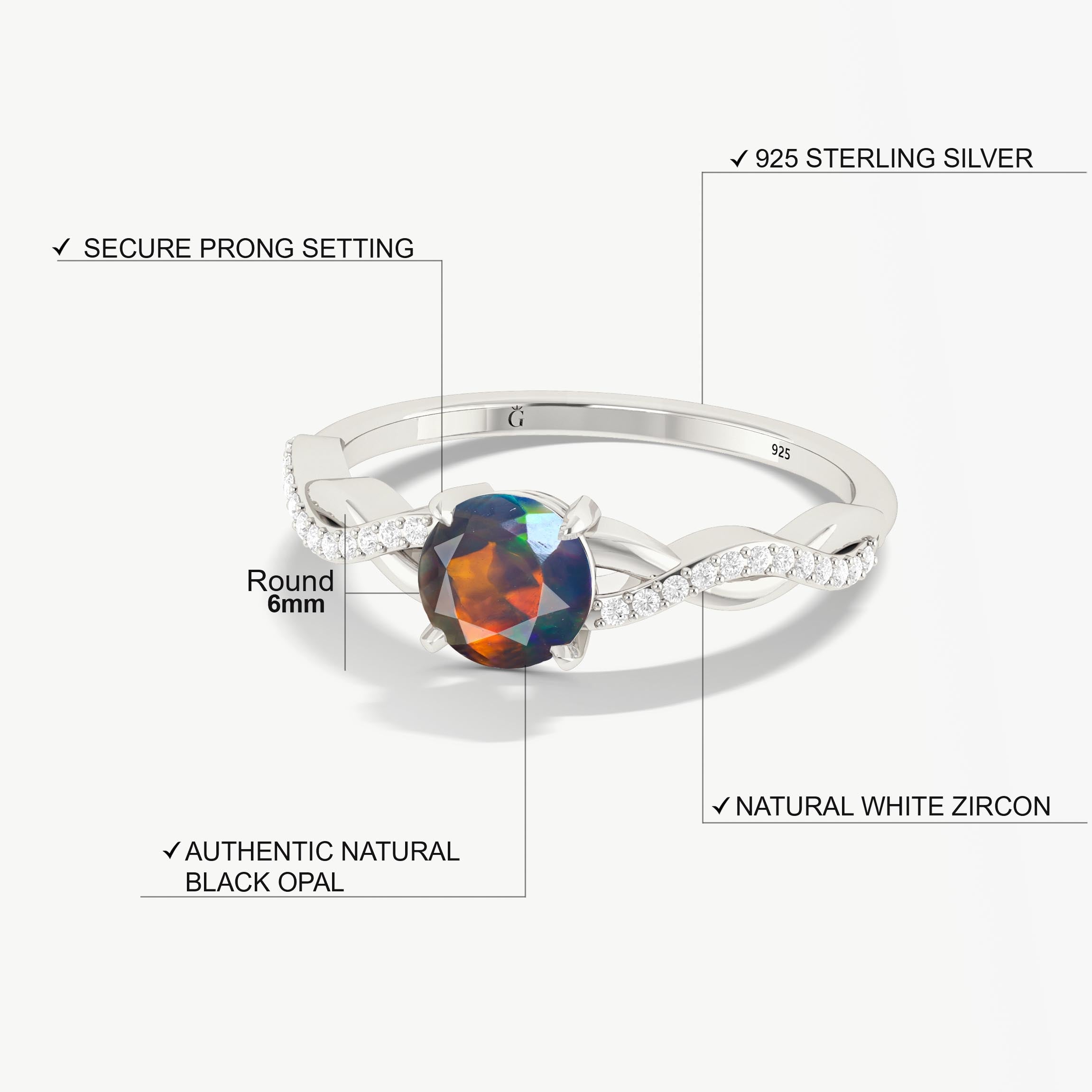 Tiny Round Black Fire Ethiopian Opal Engagement Ring – Elegant Wedding Band for Women, Perfect for Proposals, Anniversaries & Special Occasions