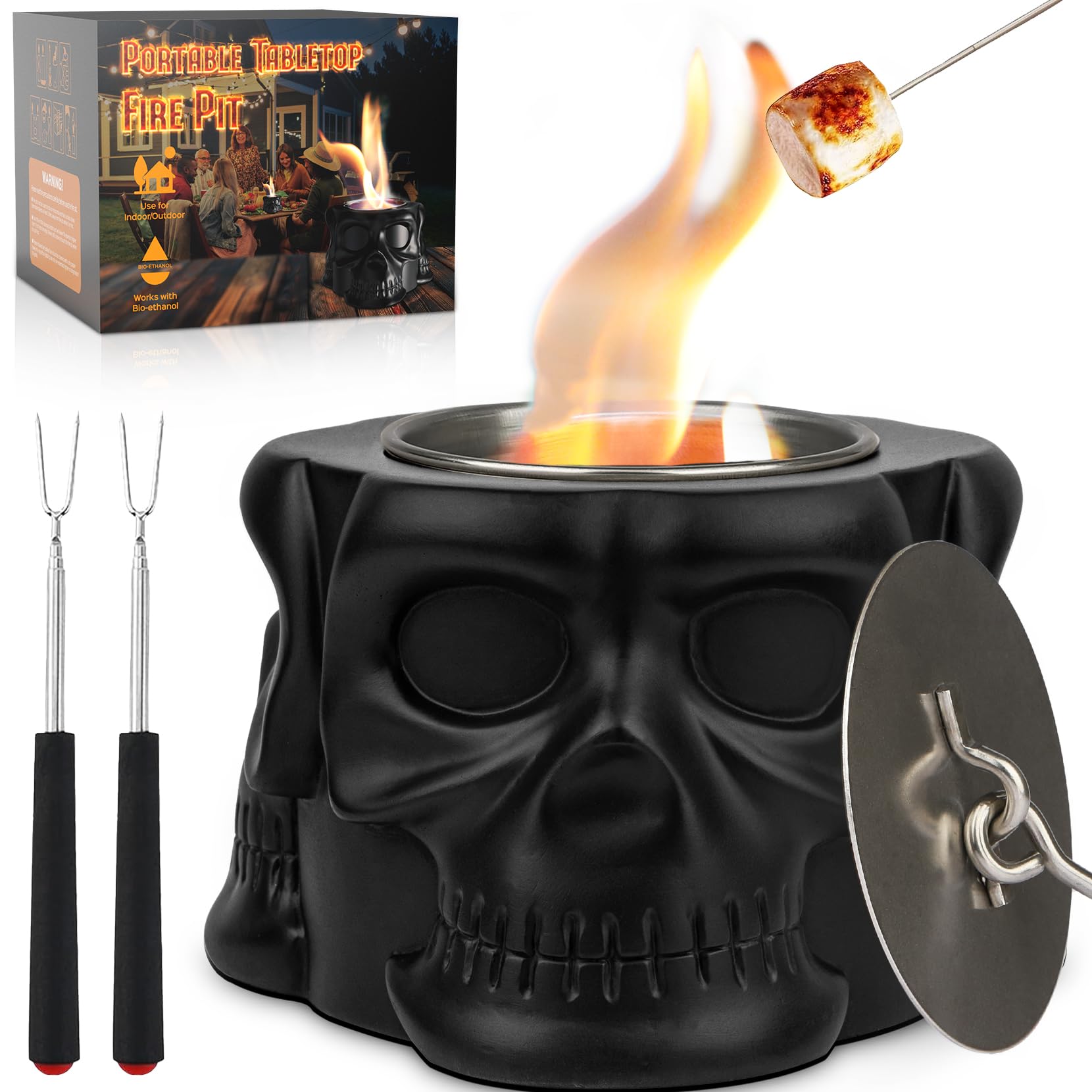 Round Concrete Smokeless Tabletop Fire Pit - Indoor & Outdoor Portable S'mores Maker for Patio, Backyard, Camping - Perfect Gift for Women, Mom, Wedding, Housewarming, Christmas & Birthday