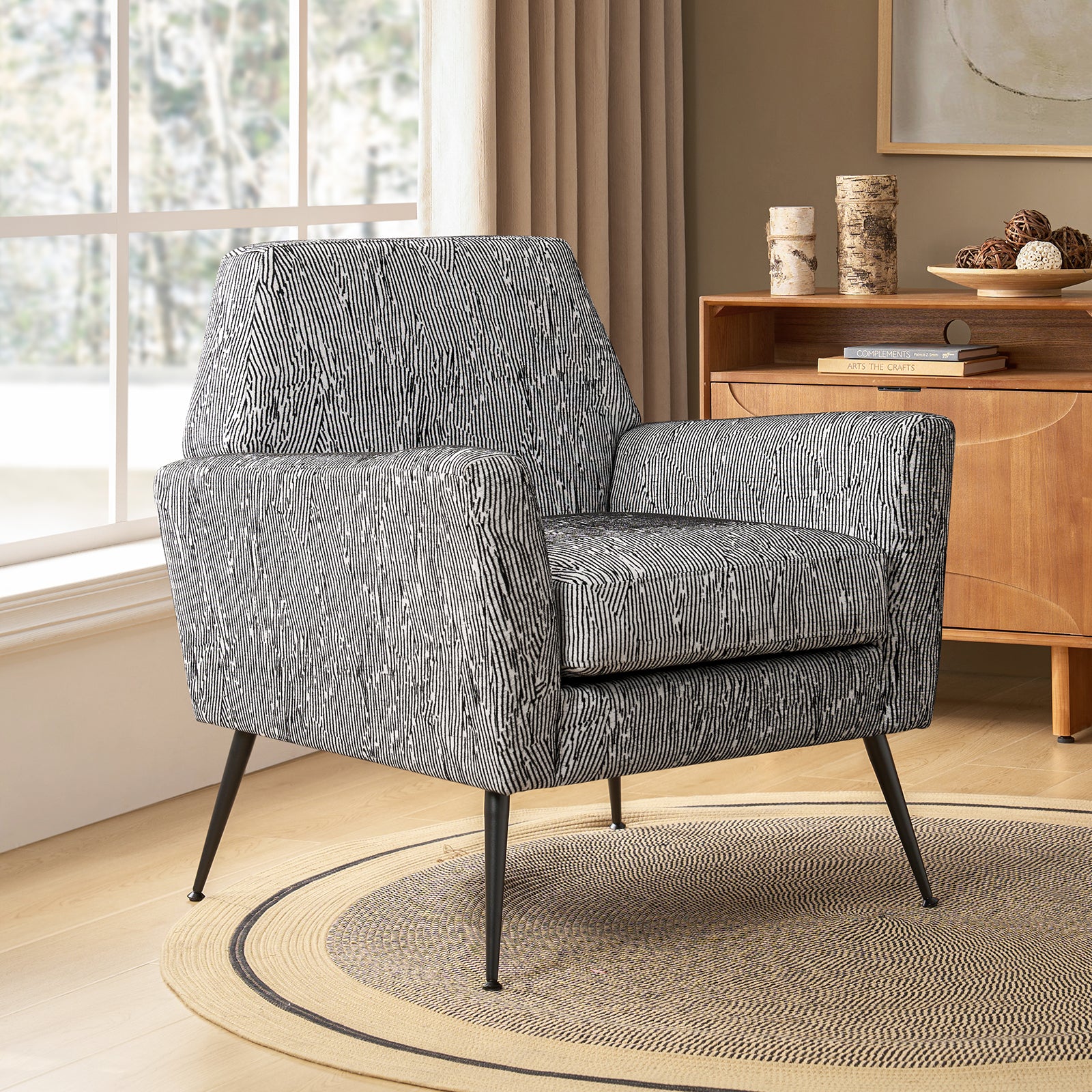 Modern Tony Geometric Pattern Armchair with Square Arms - Stylish Accent Chair for Living Room, Bedroom, or Office - Perfect for Small Spaces and Contemporary Decor