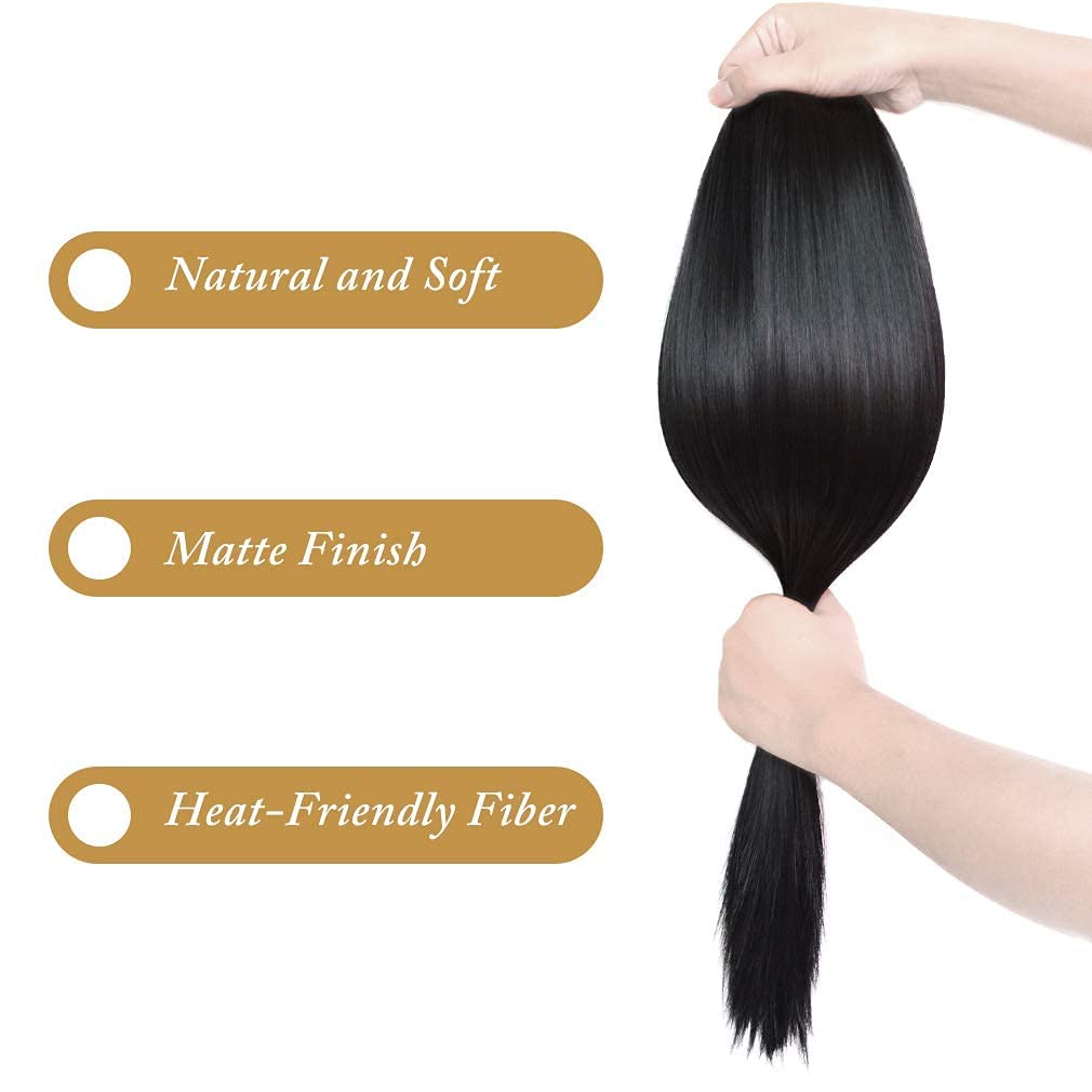 HOJI 24 Inch 5 Clip-in Hair Extensions for Women - Natural Black Human Hair - Perfect for Volume & Length - Styling for Parties, Weddings & Daily Wear