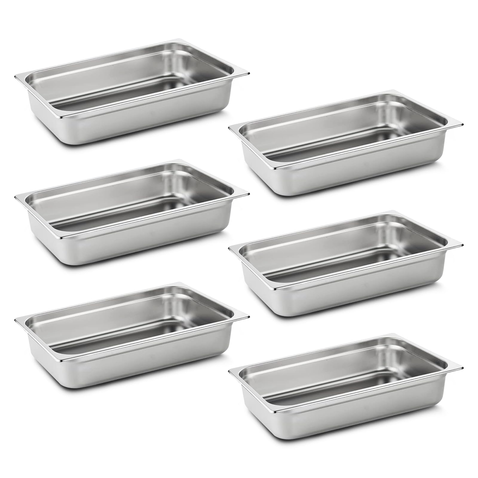 6-Piece Full Size Steam Table Pan Set 4 Inch Deep - Commercial Grade Stainless Steel Food Pans, Dishwasher & Oven Safe - Perfect for Catering, Buffet, Restaurant, Salad Bar & Food Service Industry