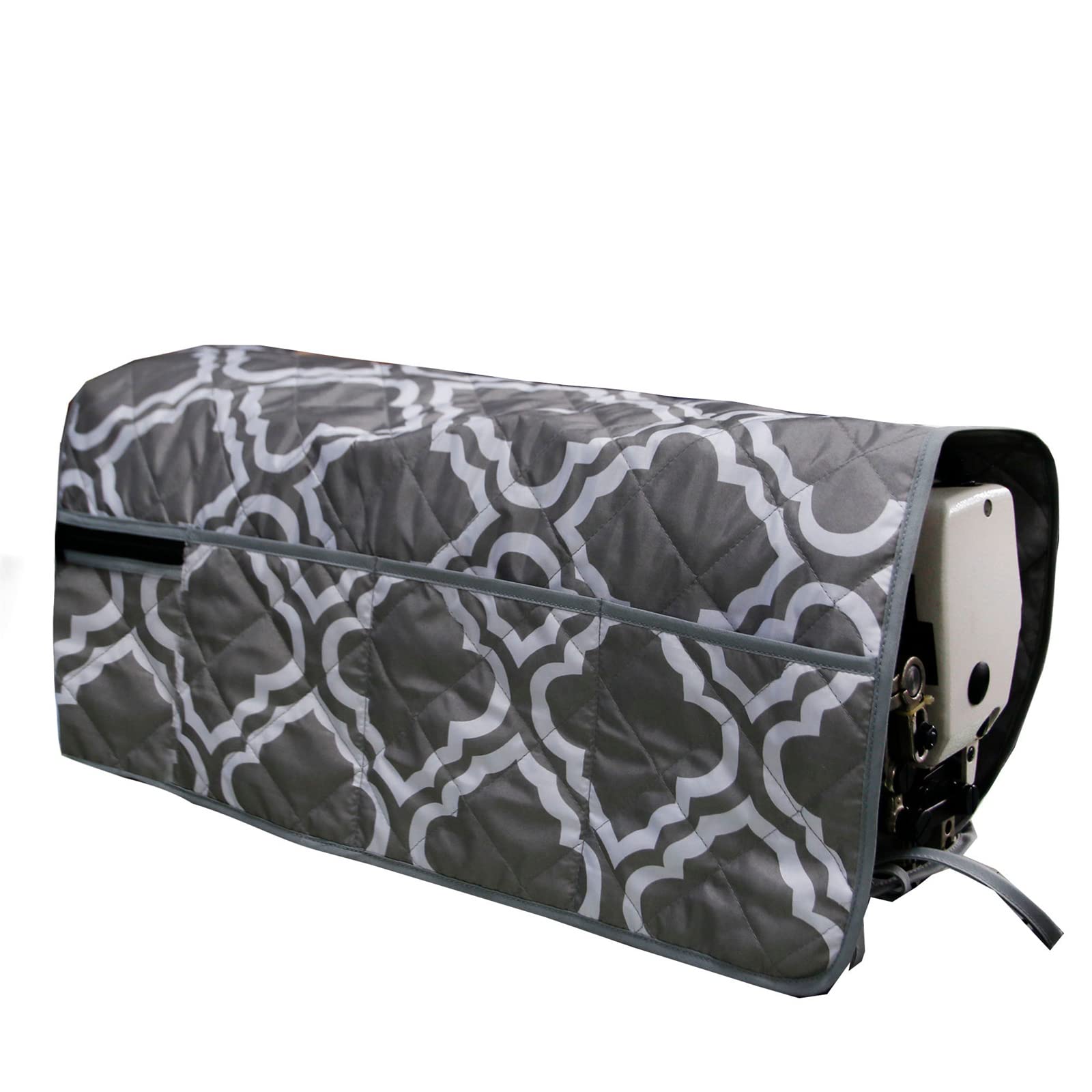 Non-Slip Sewing Machine Pad with 4 Storage Pockets & Dust Cover - Grey Patterned Work Table Protector for Quilting, Crafting & Sewing Projects | Machine Accessories Organizer for Home & Studio Use