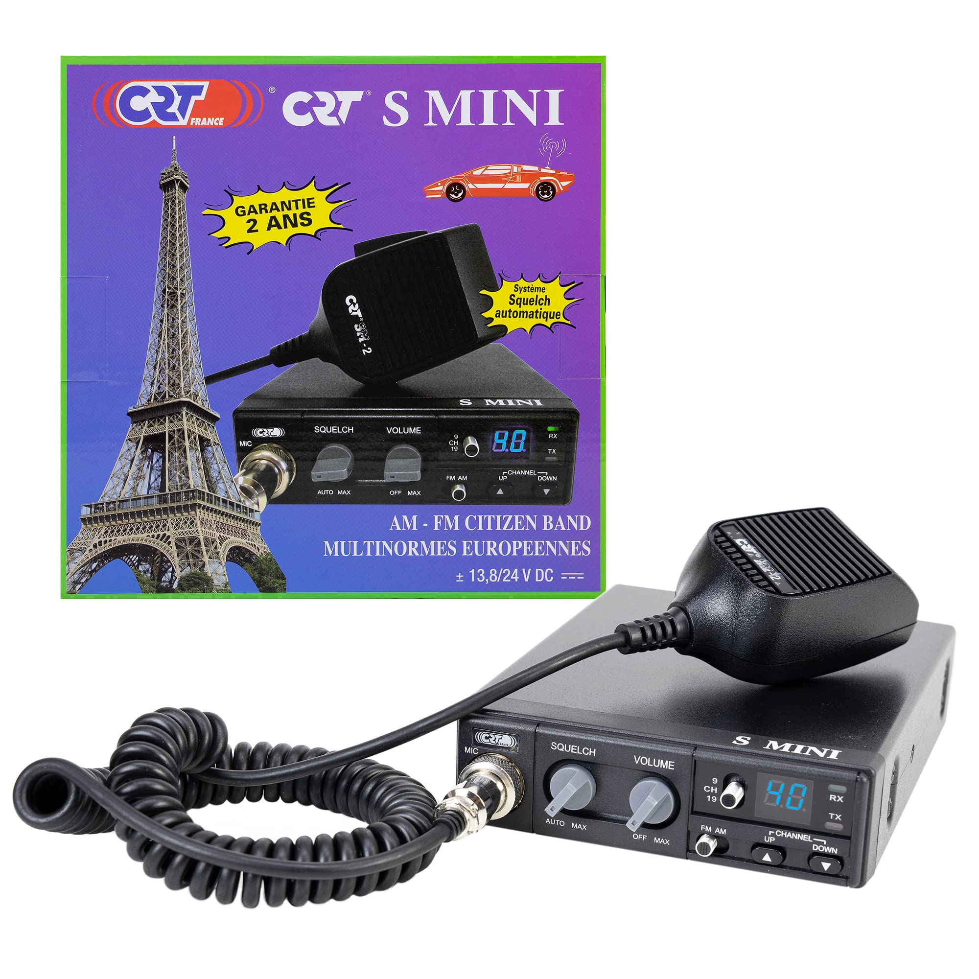 CB Radio CRT S Mini Double Tension 12V/24V 4W with ASQ AM-FM - Compact Trucker Radio for Long Haul Driving & Emergency Communication