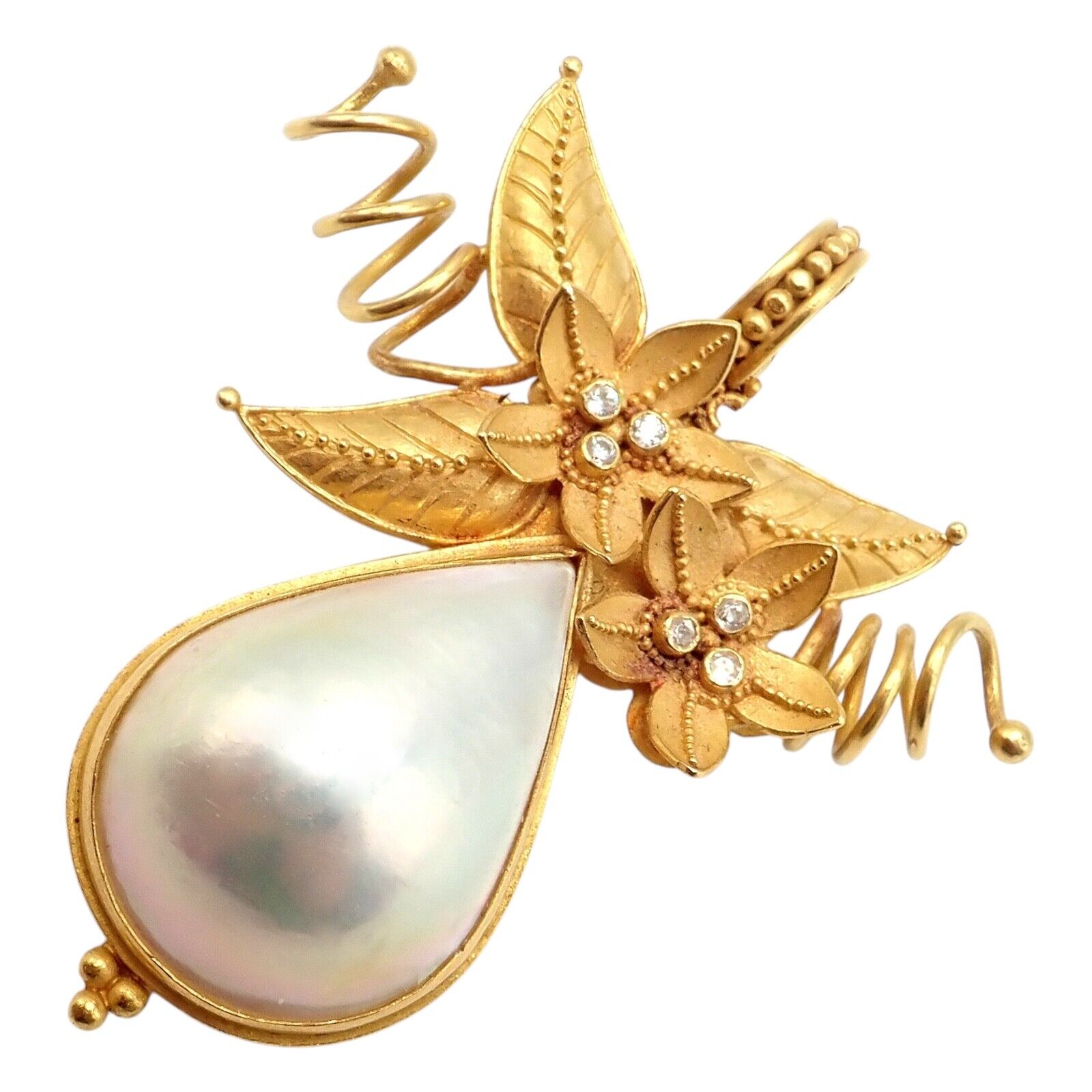 Vintage Carolyn Tyler 22k Yellow Gold Mabe Pearl Diamond Pendant Pin Brooch - Elegant Jewelry for Special Occasions & Gift Giving