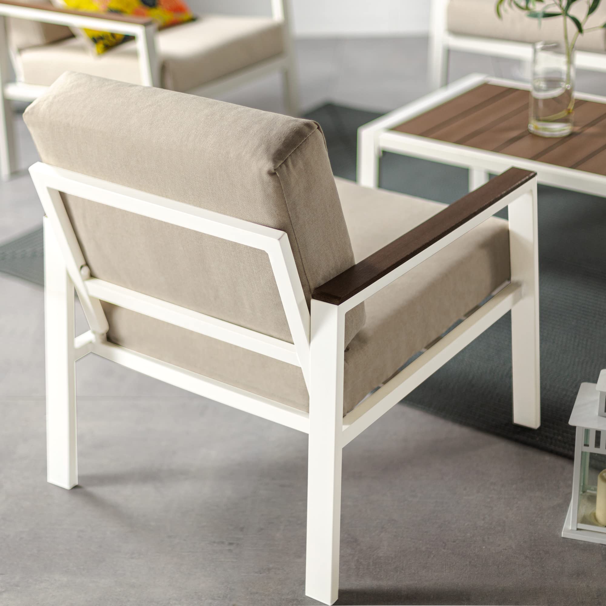 ZINUS Dillon 4-Piece Outdoor Patio Conversation Set - Aluminum & Poly Lumber, Weather-Resistant, Rust-Proof, Easy Assembly (White) - Perfect for Backyard, Garden, Poolside & Deck Relaxation