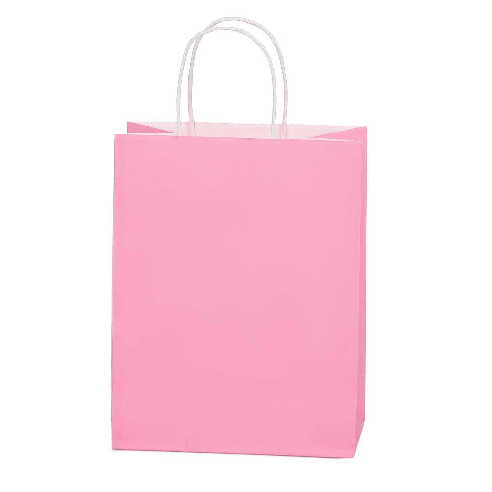 Oletx 24PCS Pink Kraft Paper Gift Bags with Handles - 8''x4.25''x10.5'' Bulk DIY Party Favor Bags for Birthday, Valentine's Day, Craft Shopping | Eco-Friendly Gift Packaging for Weddings, Baby Showers & Corporate Events