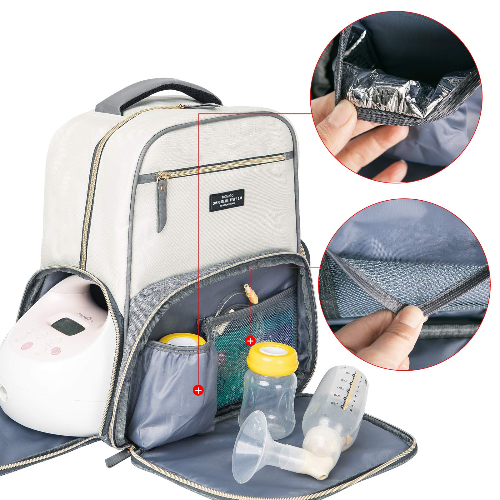 MOMIGO Breast Pump Backpack - Insulated Diaper Bag for Working Moms On-The-Go