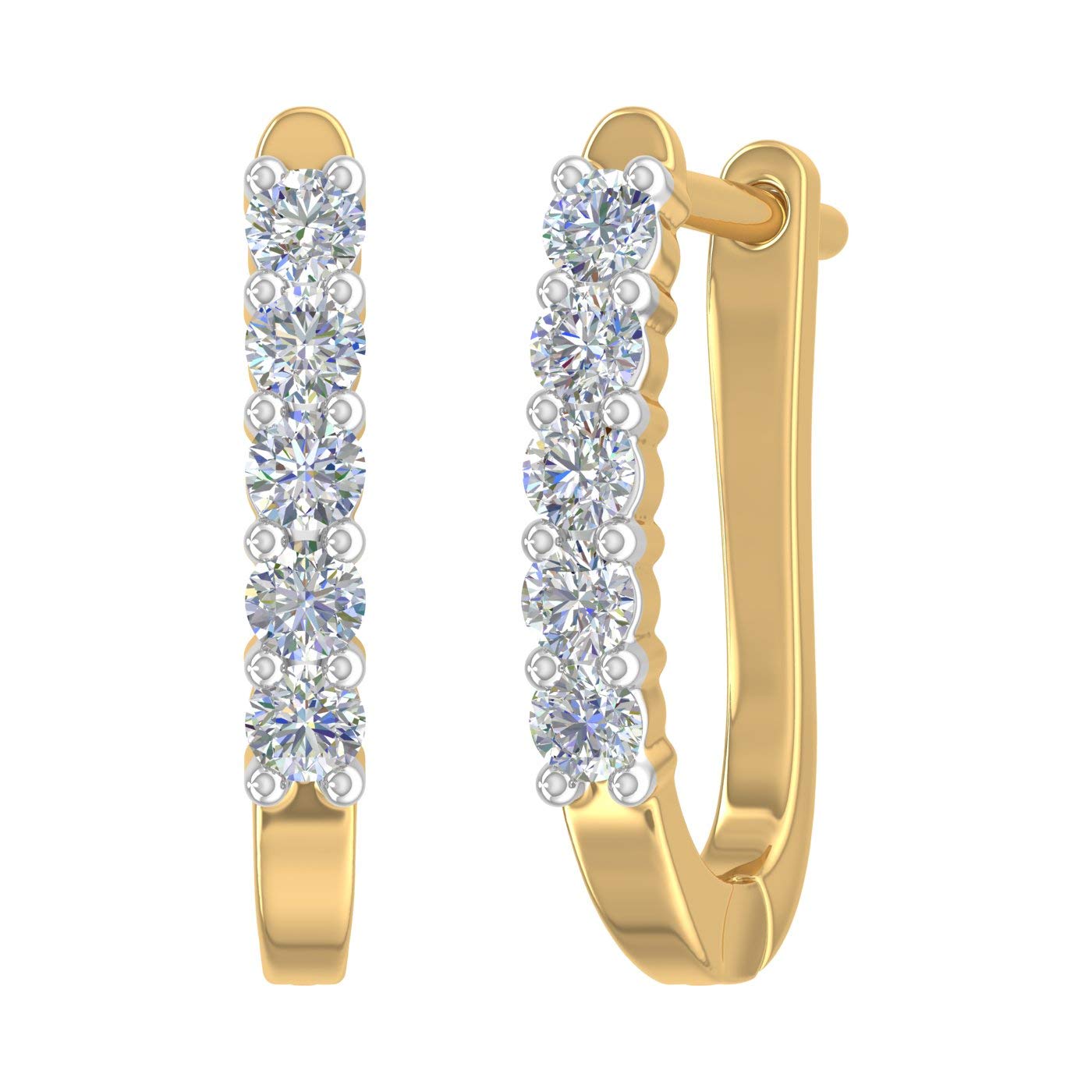 1/2 Carat 5-Stone 14K Gold Diamond Hoop Earrings for Women - Perfect for Weddings, Anniversaries & Special Occasions