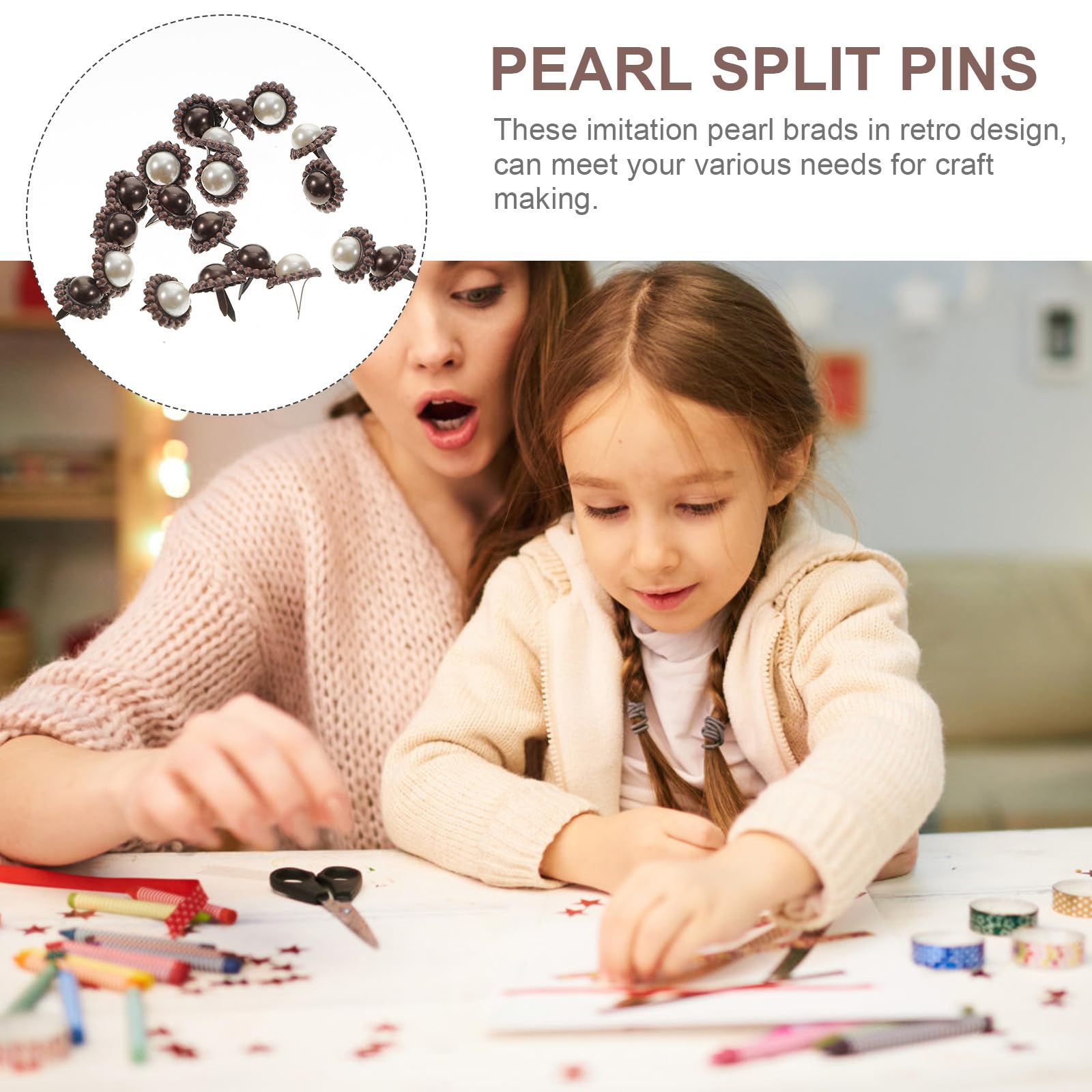 Vintage Pearl Metal Brads 20pcs - DIY Craft Fasteners for Scrapbooking & Card Making