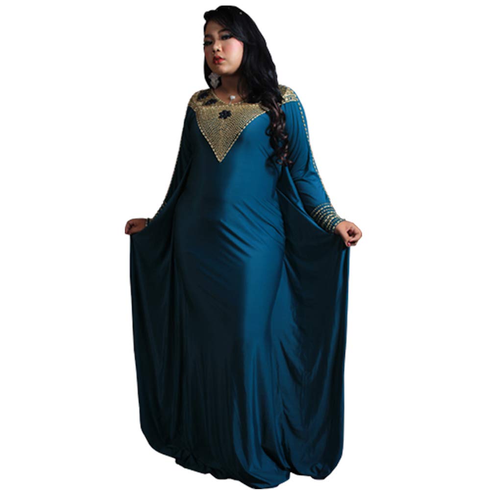 Yanti - Hand-Beaded Fitted Batwing Kaftan Dress & Abaya - Elegant Boho Chic for Beach Weddings, Vacation & Special Occasions