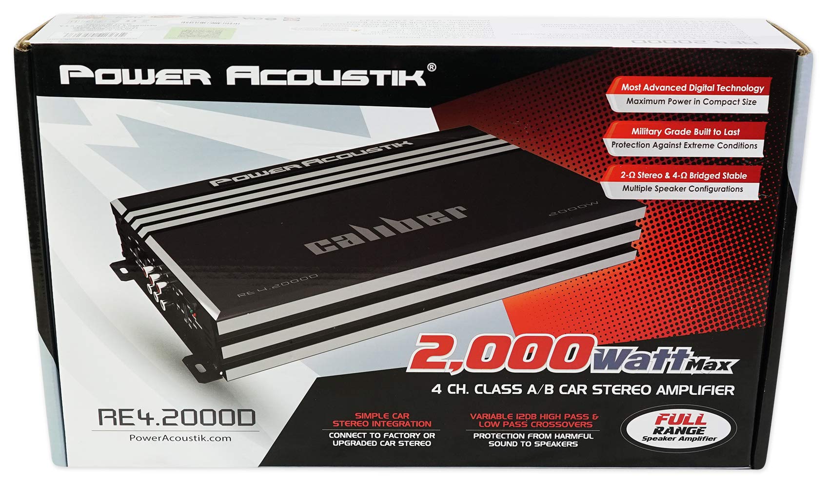 Power Acoustik RE4-2000D 2000W 4-Channel Car Audio Amplifier with Rockville RWK42 4 Gauge Amp Wiring Kit - High Power Car Stereo System for Trucks, SUVs and Custom Car Audio Installations